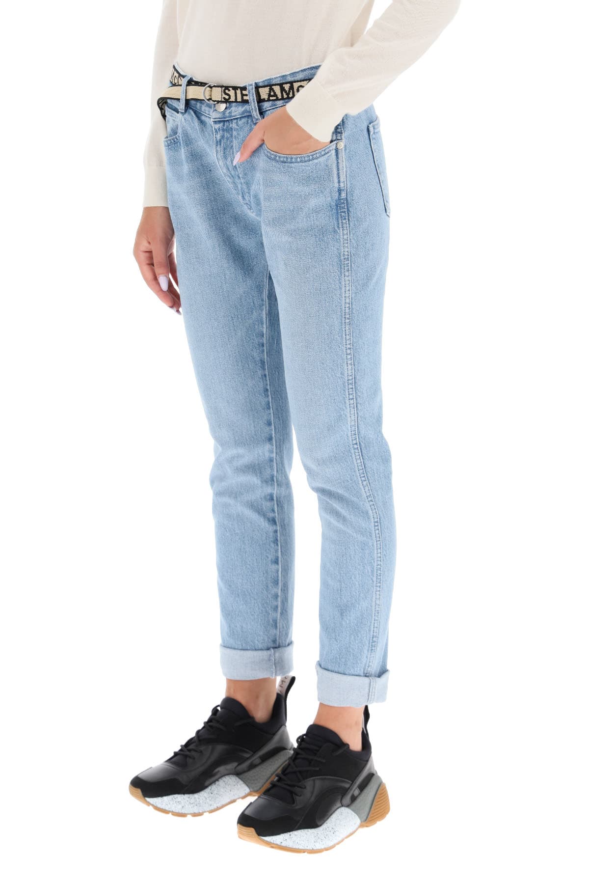 Shop Stella Mccartney Belted Skinny Jeans In Blu