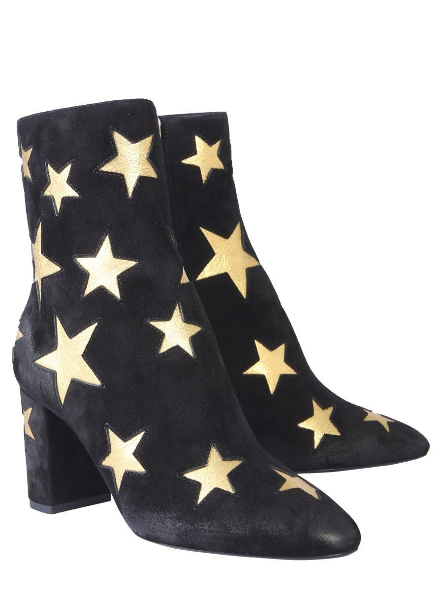 Shop Saint Laurent Lou Star Print Ankle Boots In Black