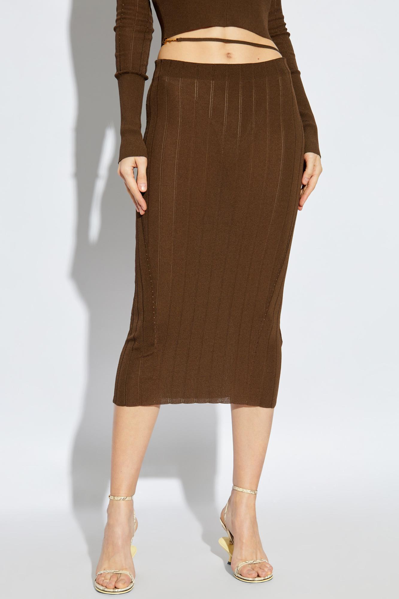 Jacquemus La Jupe Pralù Scallop Hem Midi Skirt In Brown