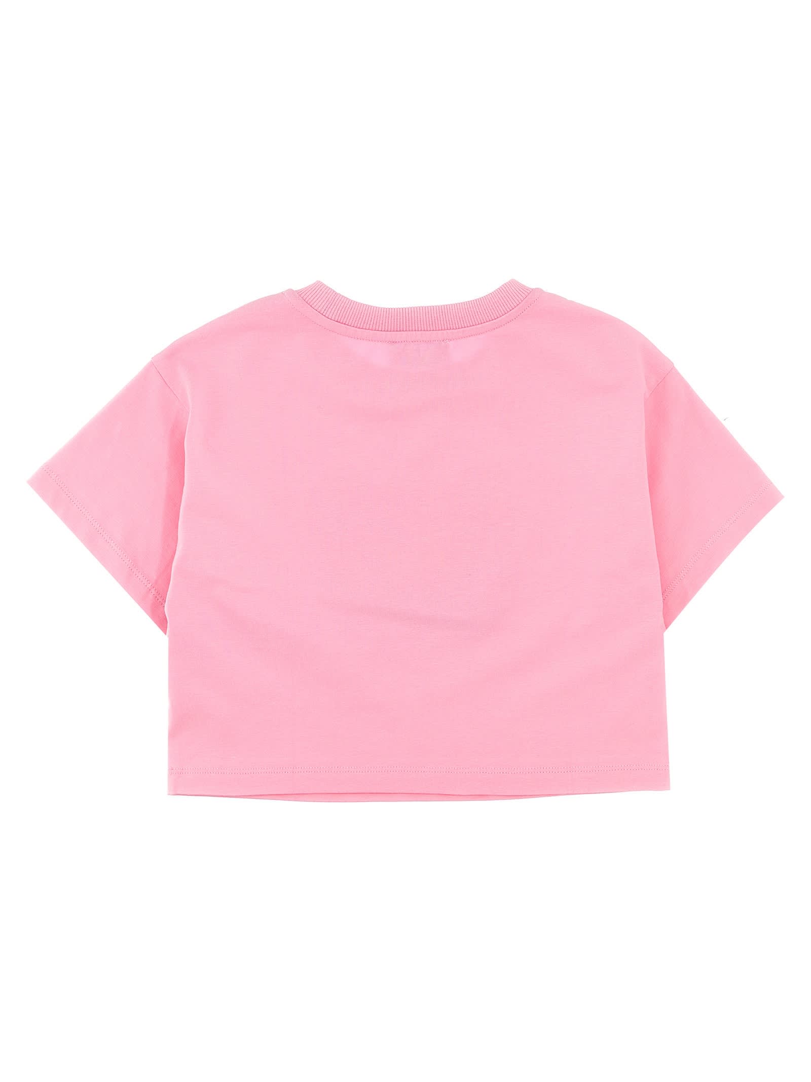 Shop Moschino Logo Print Cropped T-shirt In Pink