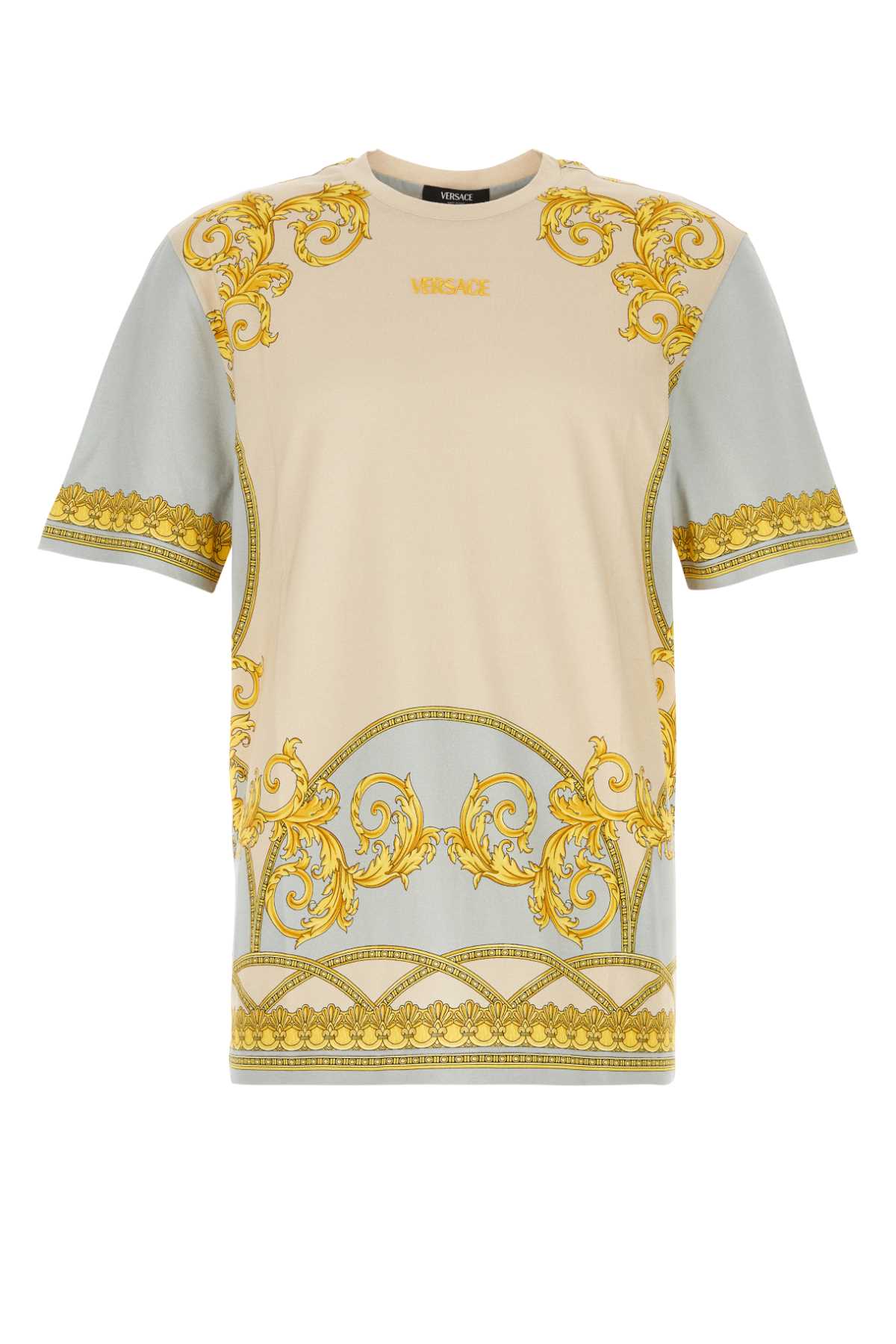 Shop Versace Printed Cotton T-shirt In Concretemidbonegold