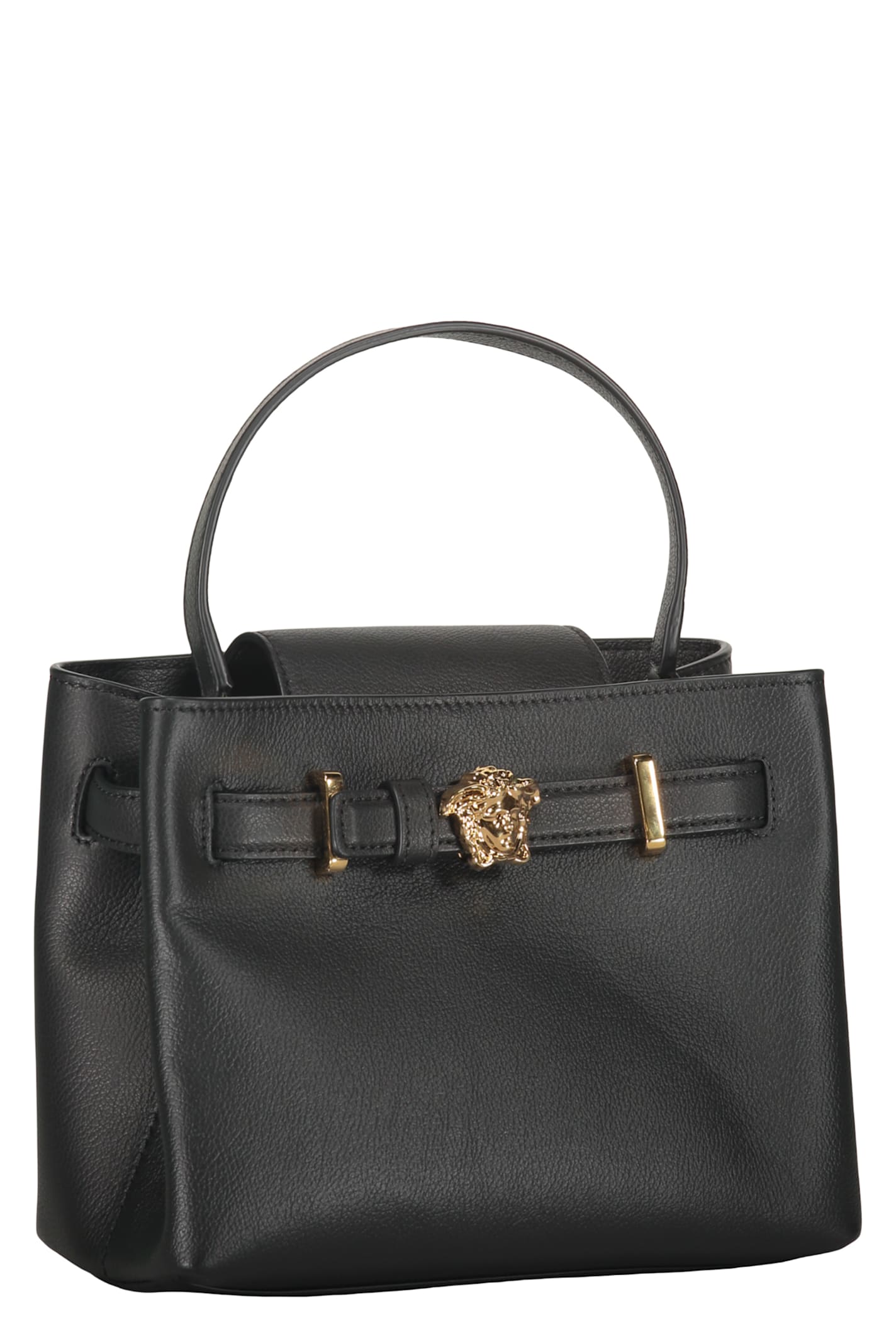 Versace Elegant Black Leather Bag With Golden Closure In Black