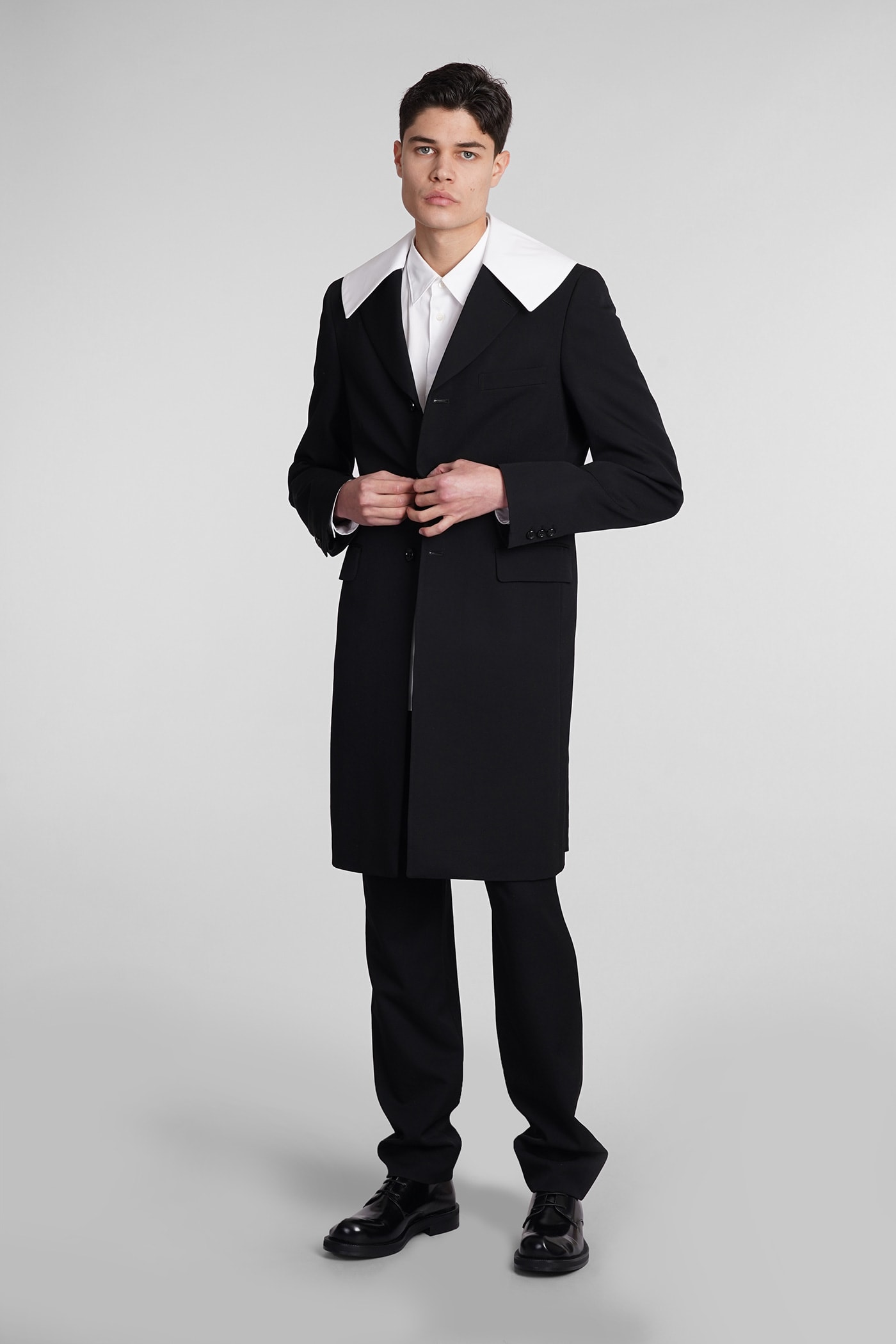 Shop Comme Des Garçons Homme Deux Coat In Black Wool