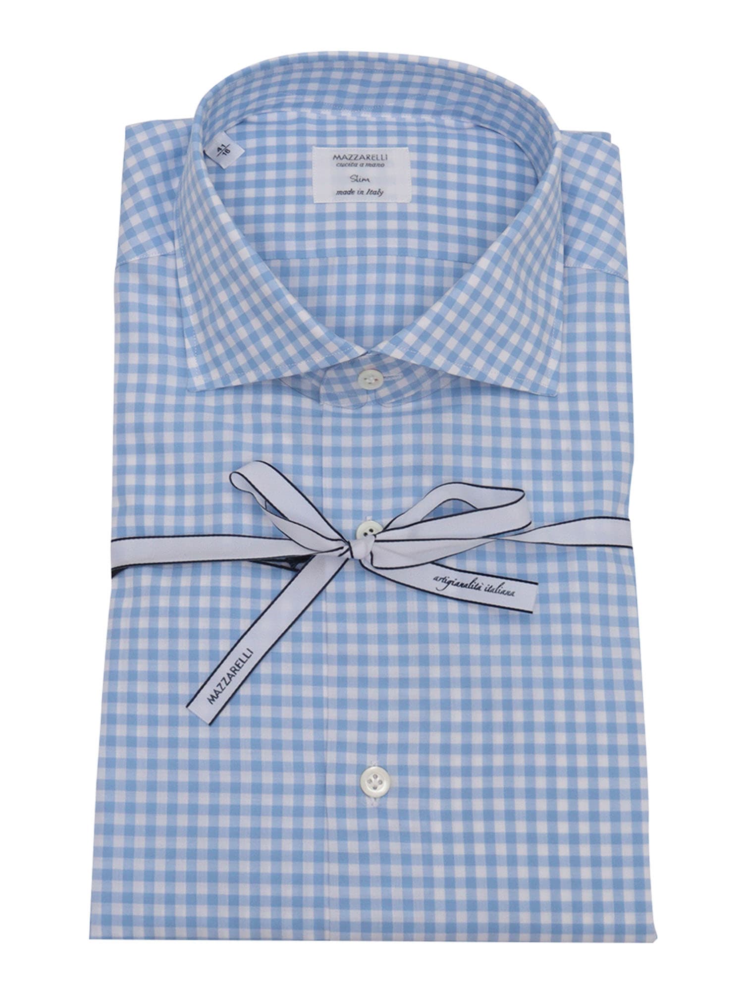 100% Cotton Checked Slim Fit Shirt In White And Blue