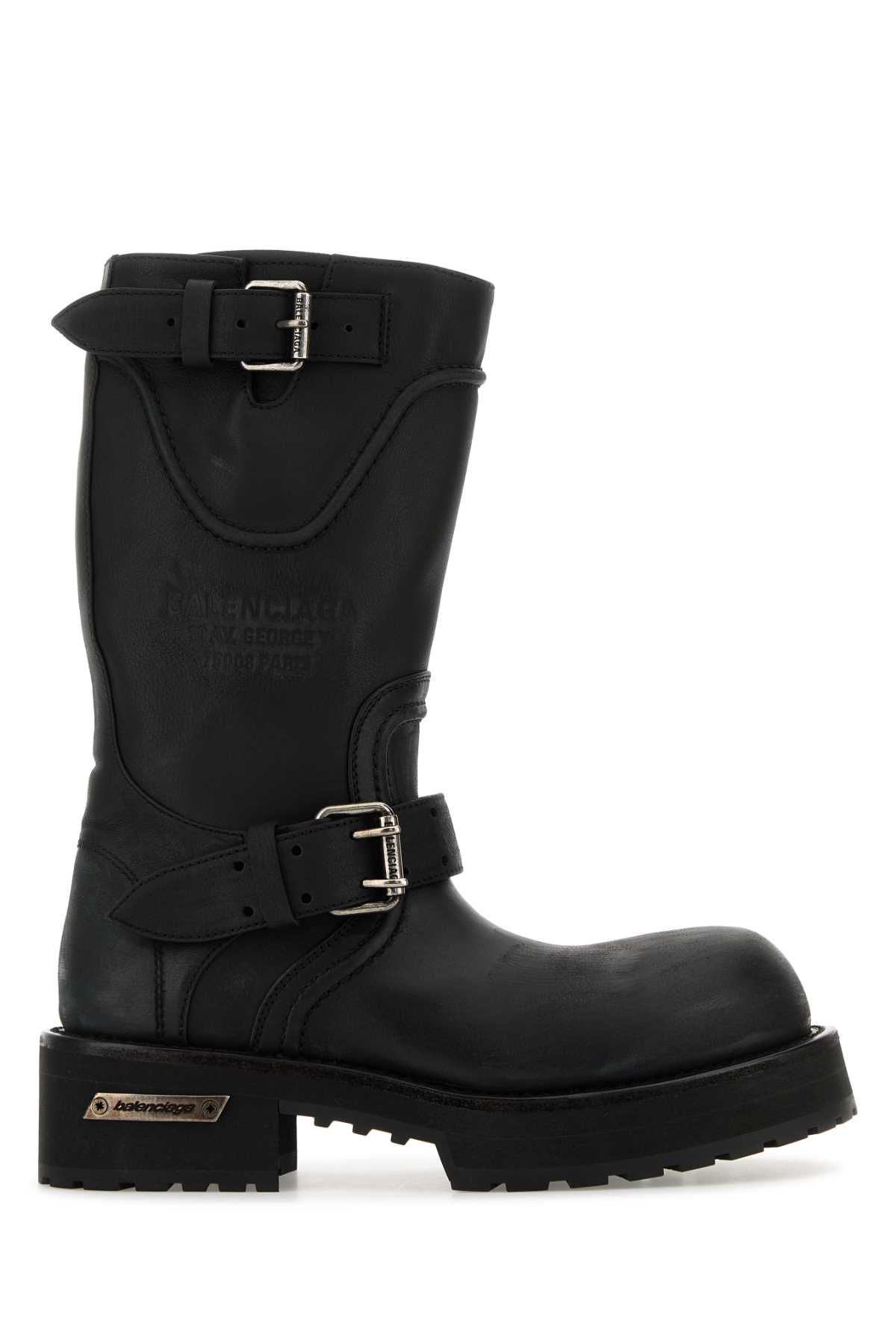 Balenciaga Worn Leather Mid-calf Chunky Sole Boots In Black