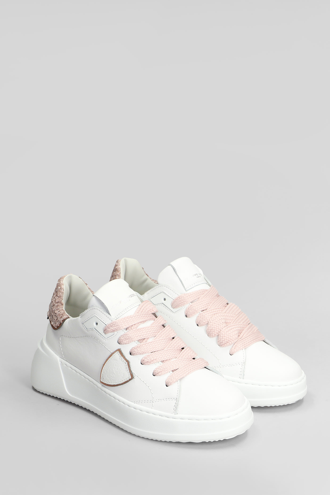 Shop Philippe Model Tres Temple Low Sneakers In White Leather