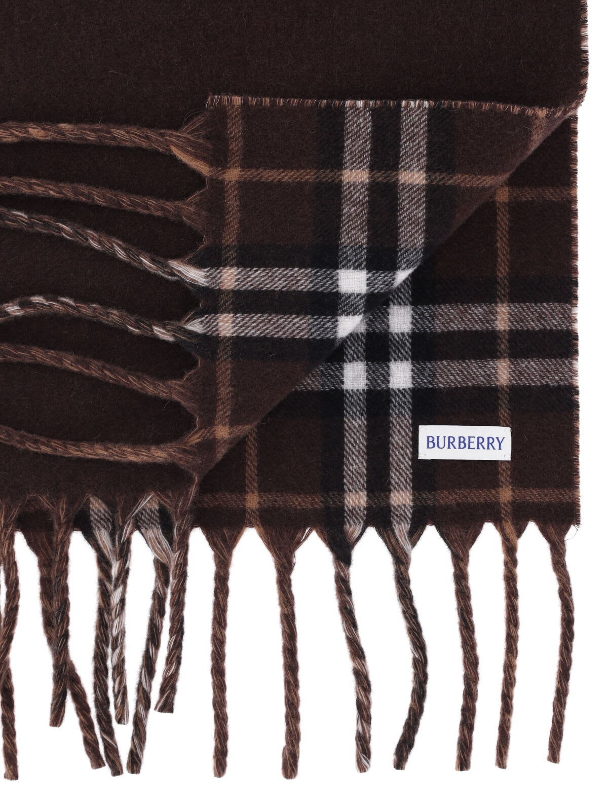 Burberry Reversible Cashmere Scarf With Check Pattern In Brown