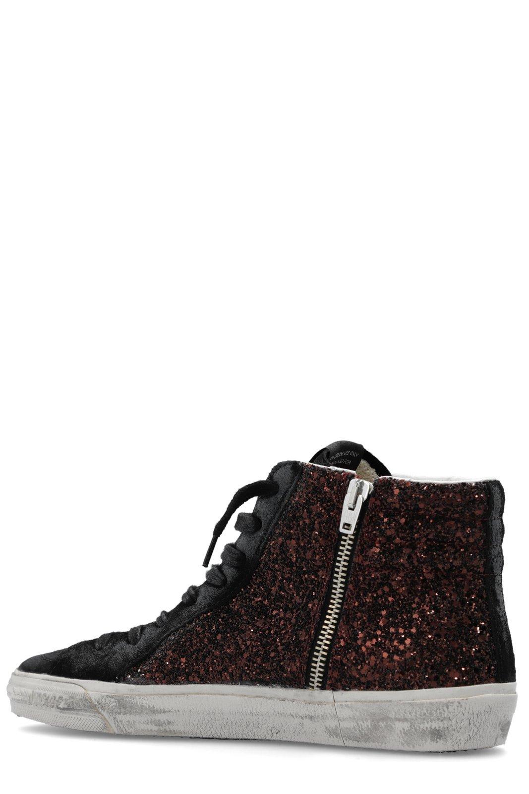 Shop Golden Goose Slide Glitter High-top Lace-up Sneakers In Multicolour