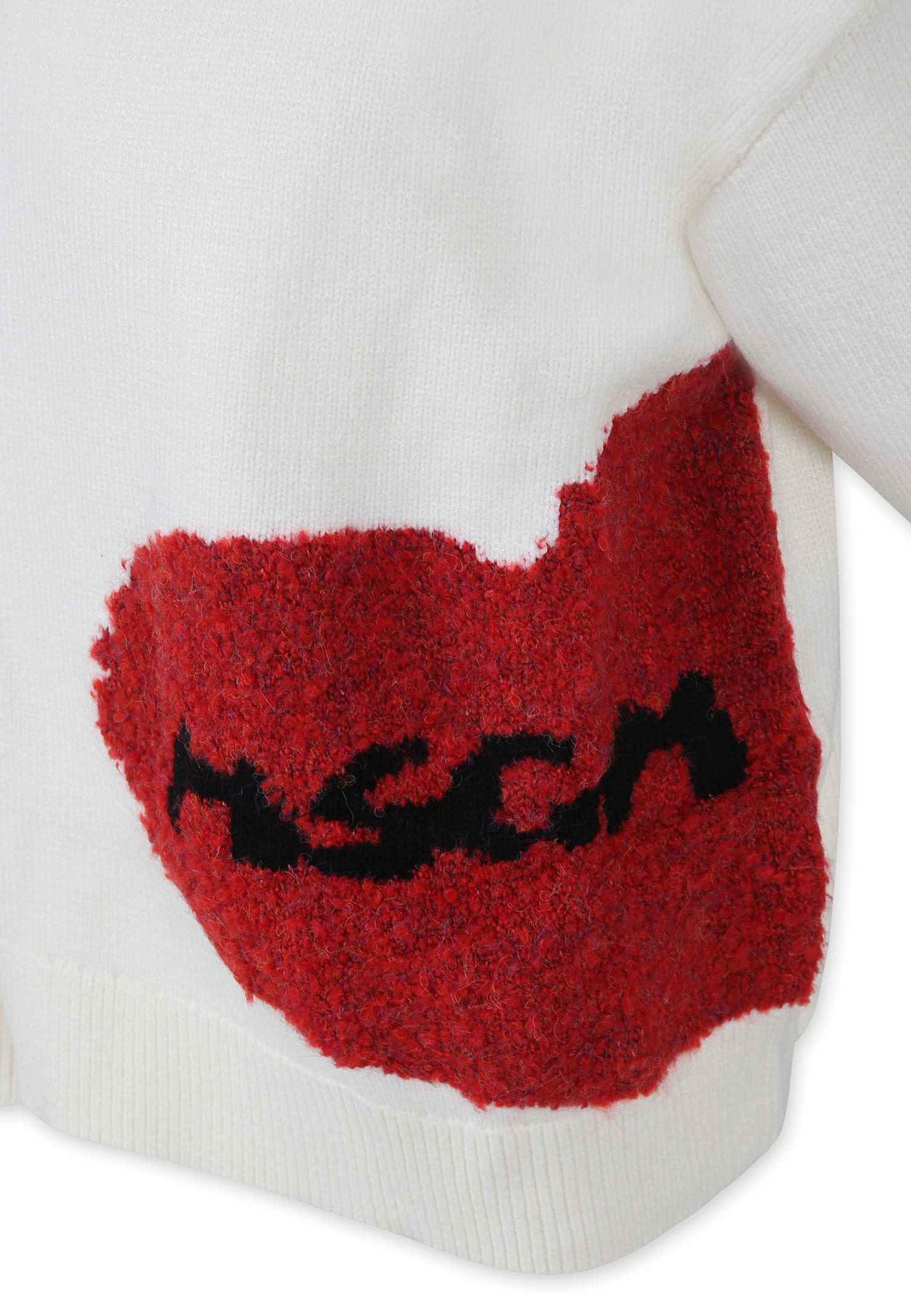 Msgm Ivory Crop Sweater For Girl With Heart And Logo In White