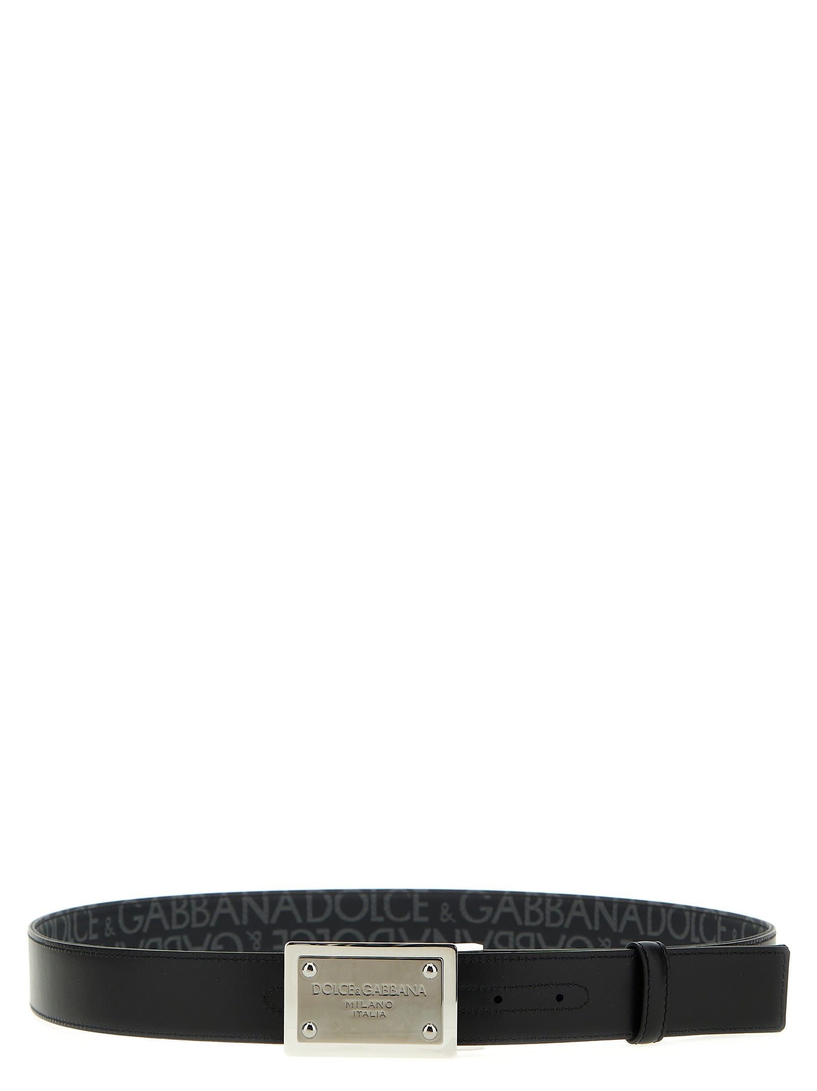 Dolce & Gabbana Men's Allover Logo Plaque Belt In Black / Black