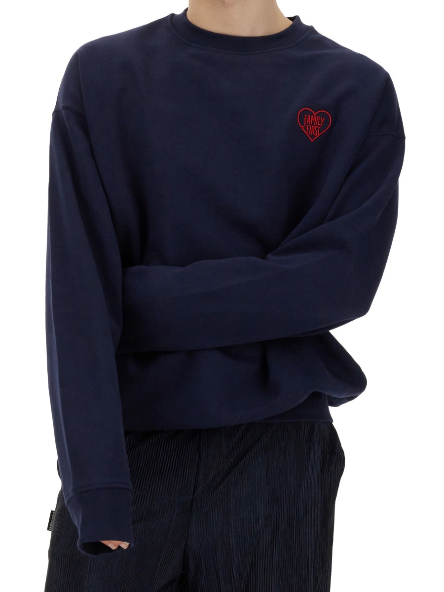 Shop Family First Milano Sweatshirt With Heart Embroidery In Blue