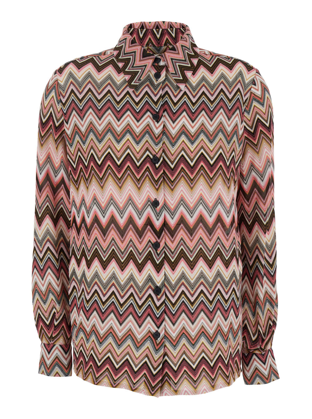 Pink Shirt With All Over Zig Zag Motif In Cotton And Viscose Blend Woman