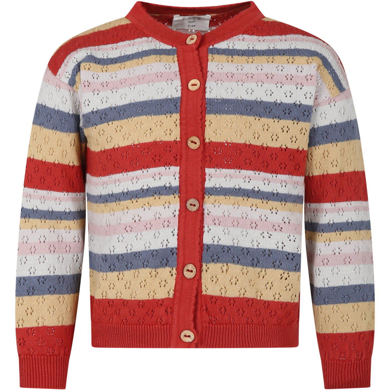 Shop Coco Au Lait Red Cardigan For Girl With Striped Pattern In Multicolor