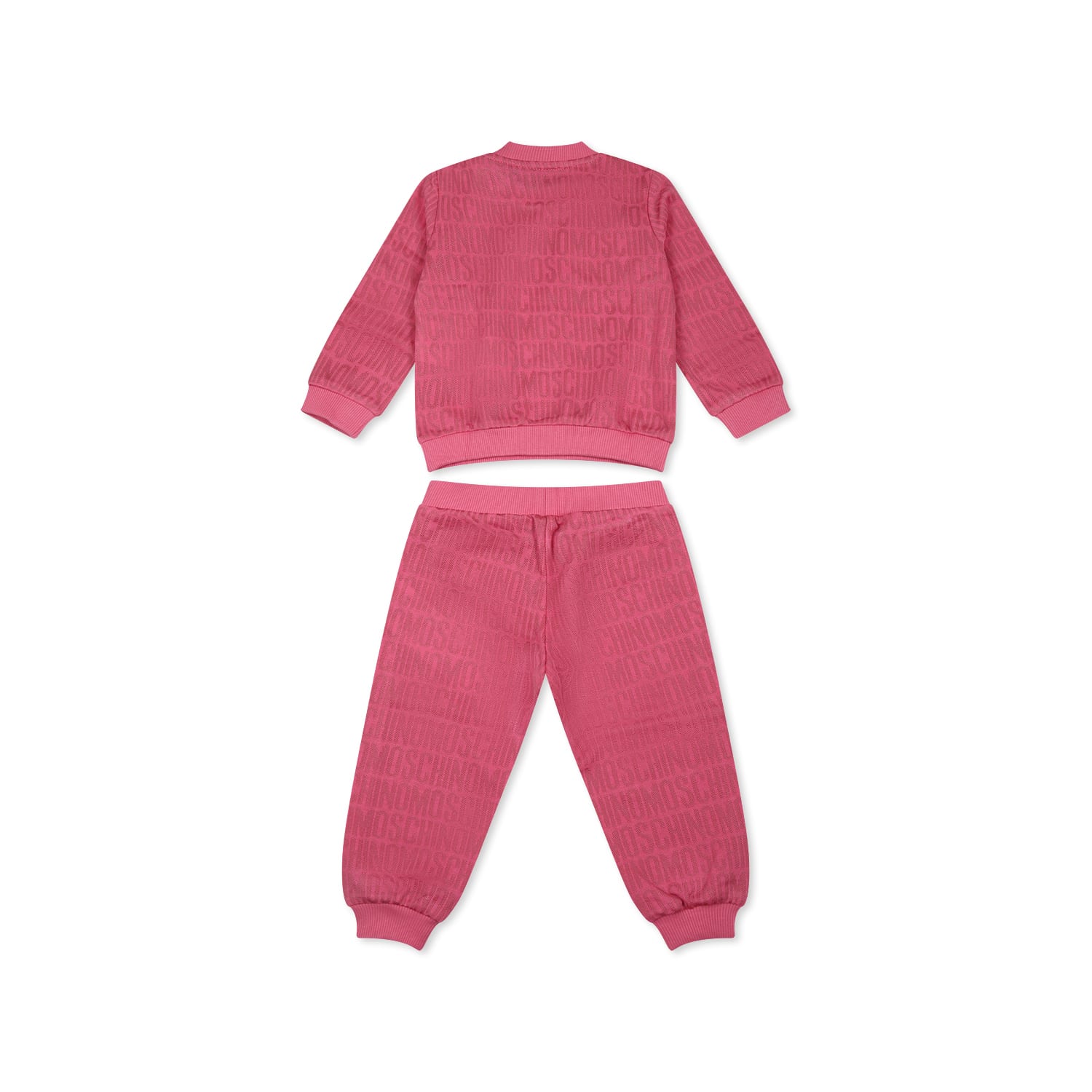 Moschino Fuchsia Suit For Baby Girl With Logo In Pink