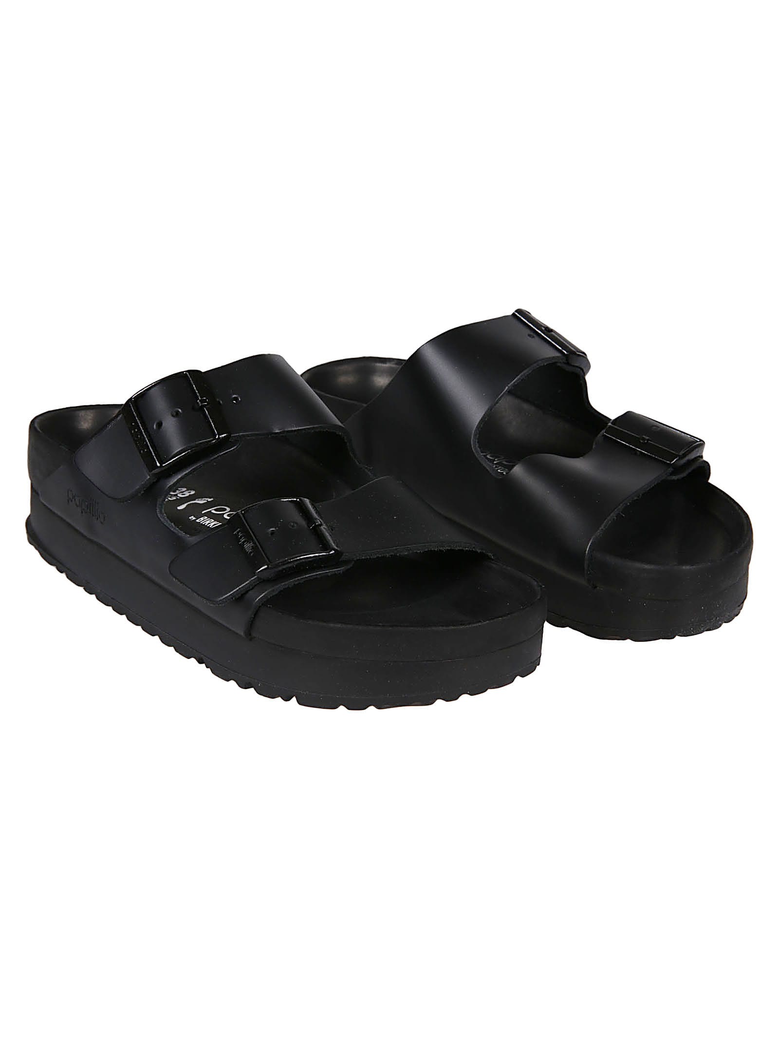 Shop Birkenstock Arizona Plat Exquisite Sandals In Black