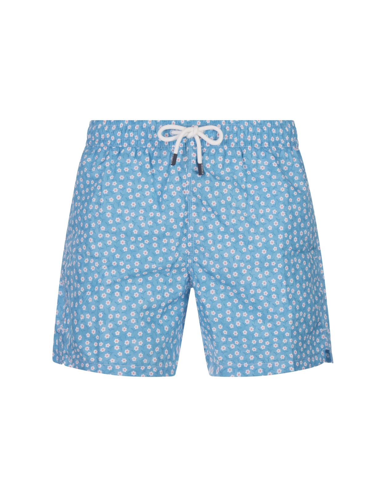 Sky Blue Swim Shorts With Micro Daisy Pattern