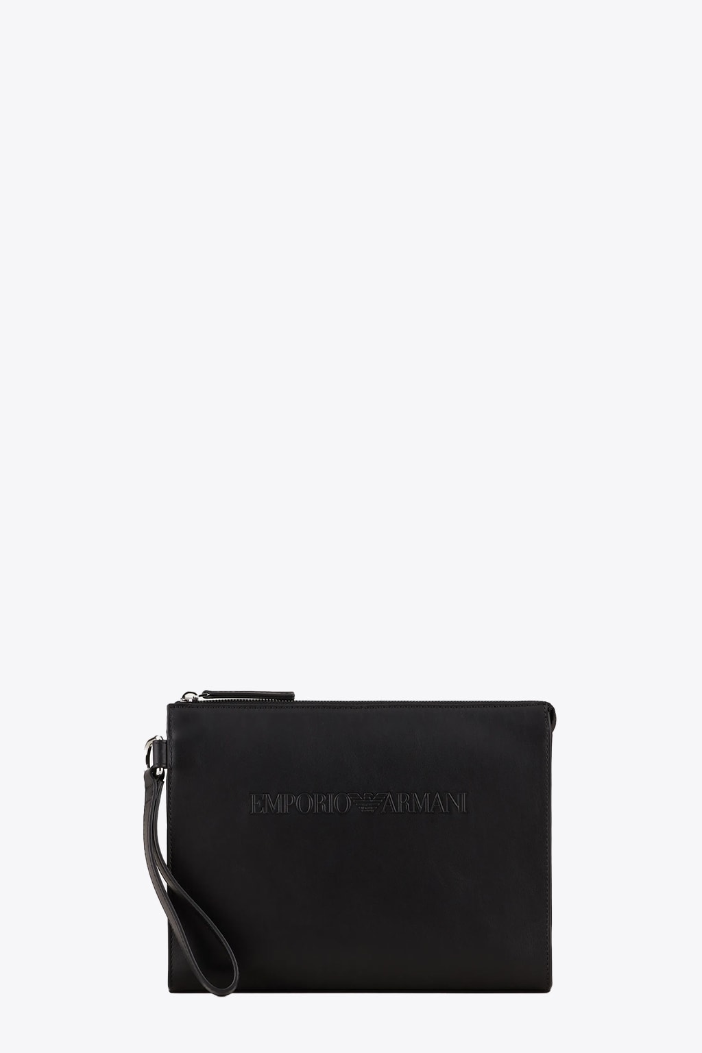 Emporio Armani Flat Case Black leather small flat case with logo.