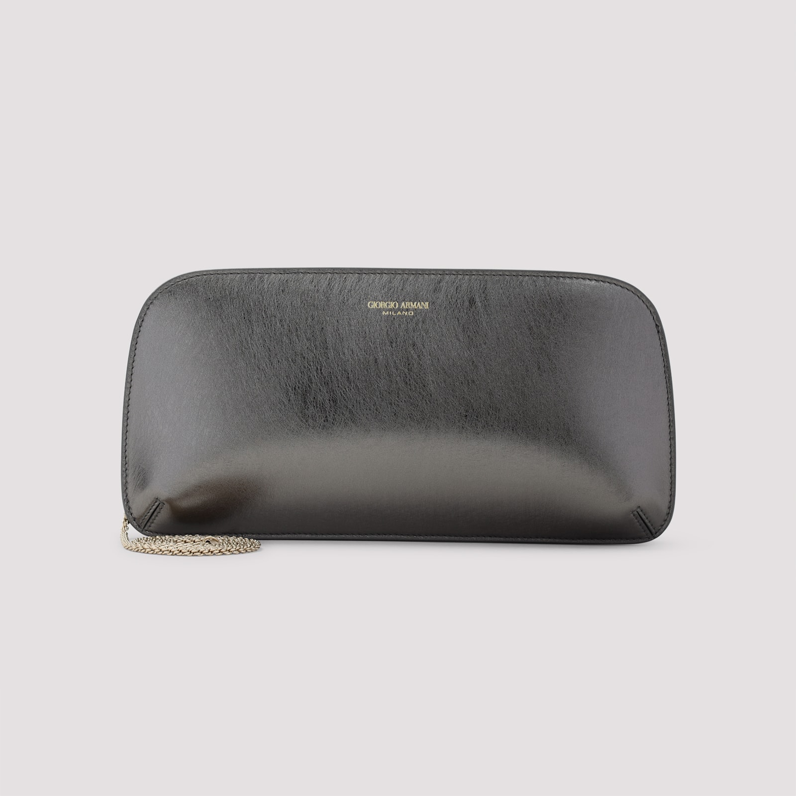 Giorgio Armani Logo Metallic Leather Clutch In Grey