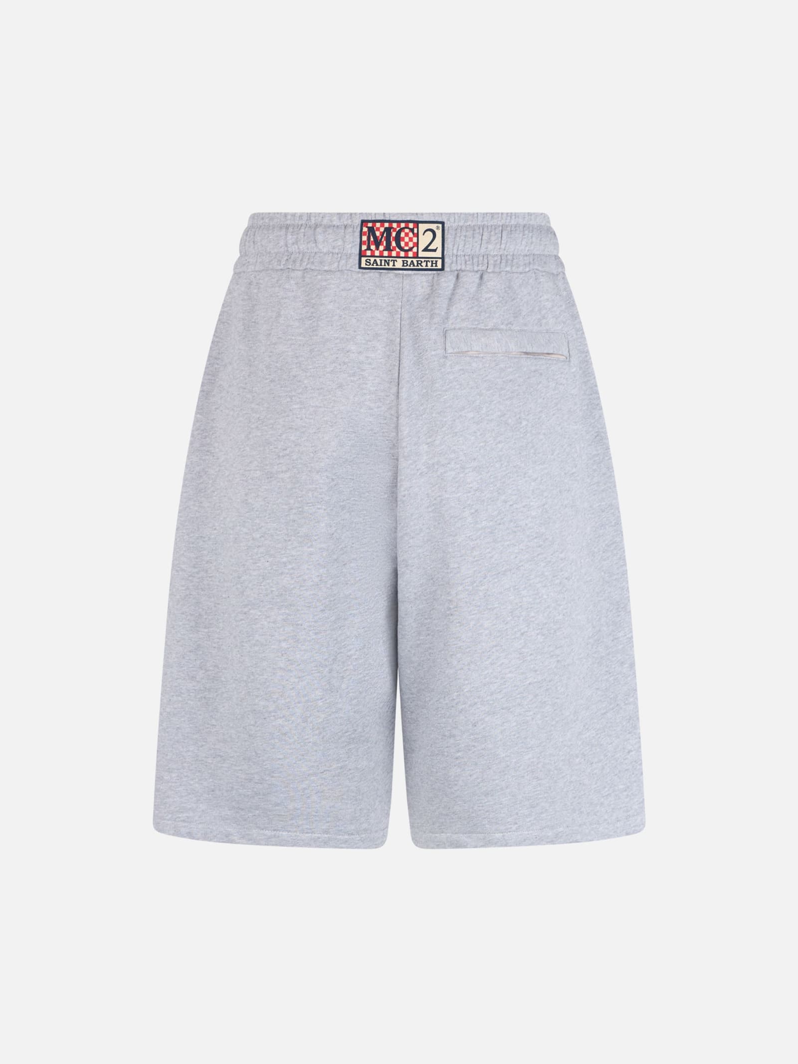 Shop Mc2 Saint Barth Man Mélange Grey Cotton Fleece Bermuda Shorts Randle