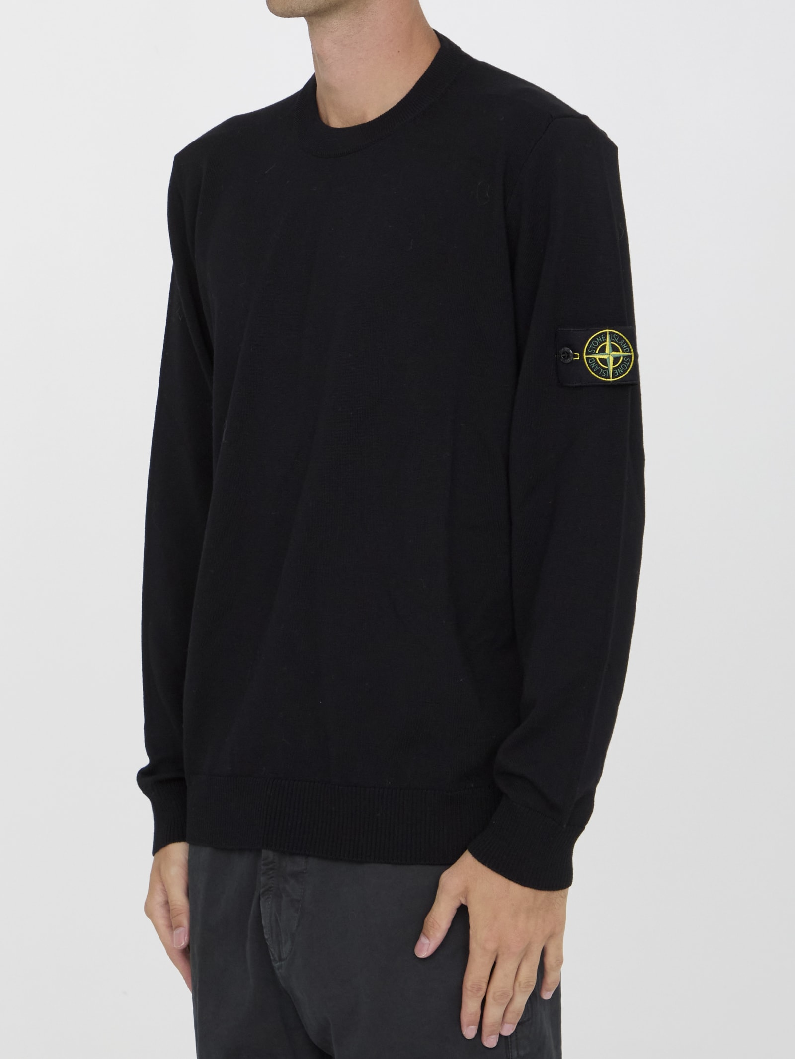 Shop Stone Island Wool Jumper In Black