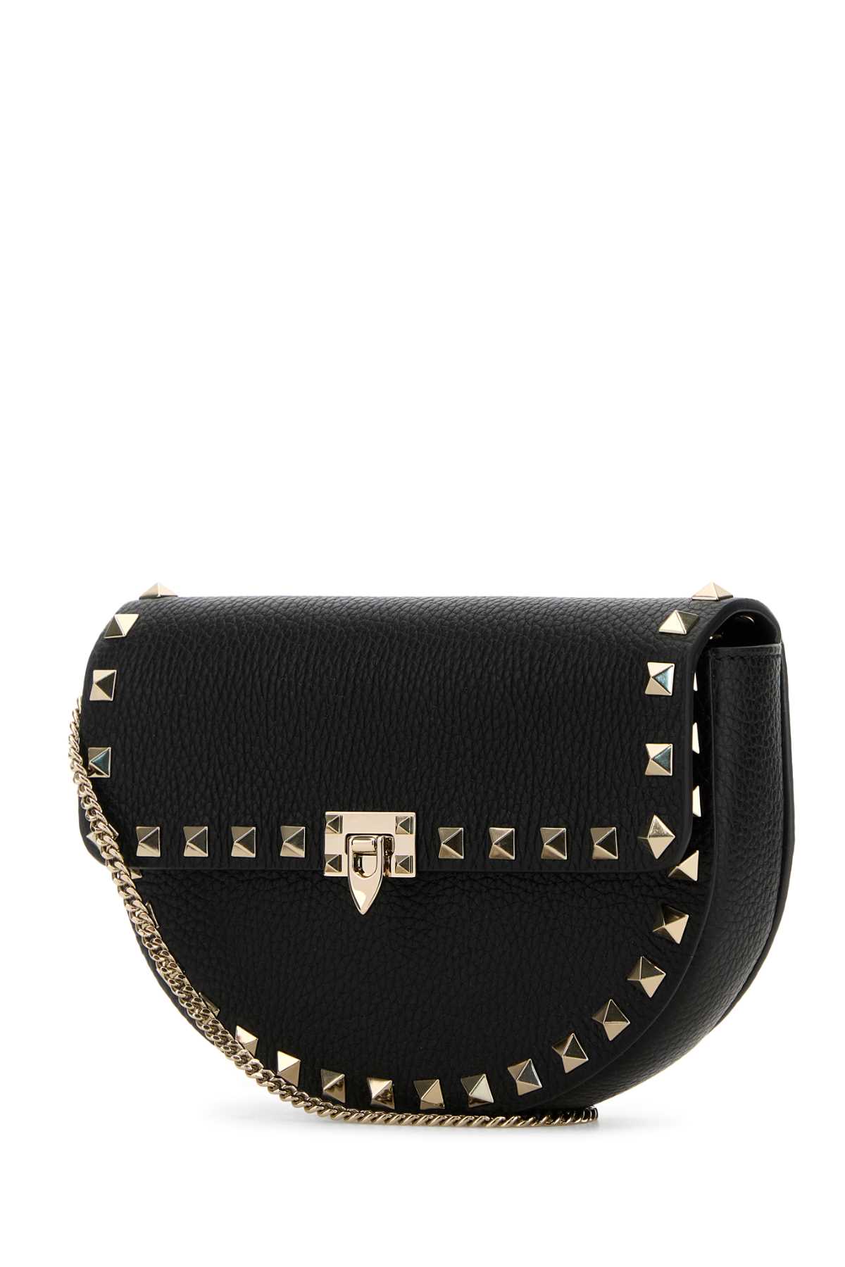 Shop Valentino Black Leather Rockstud Crossbody Bag In Nero