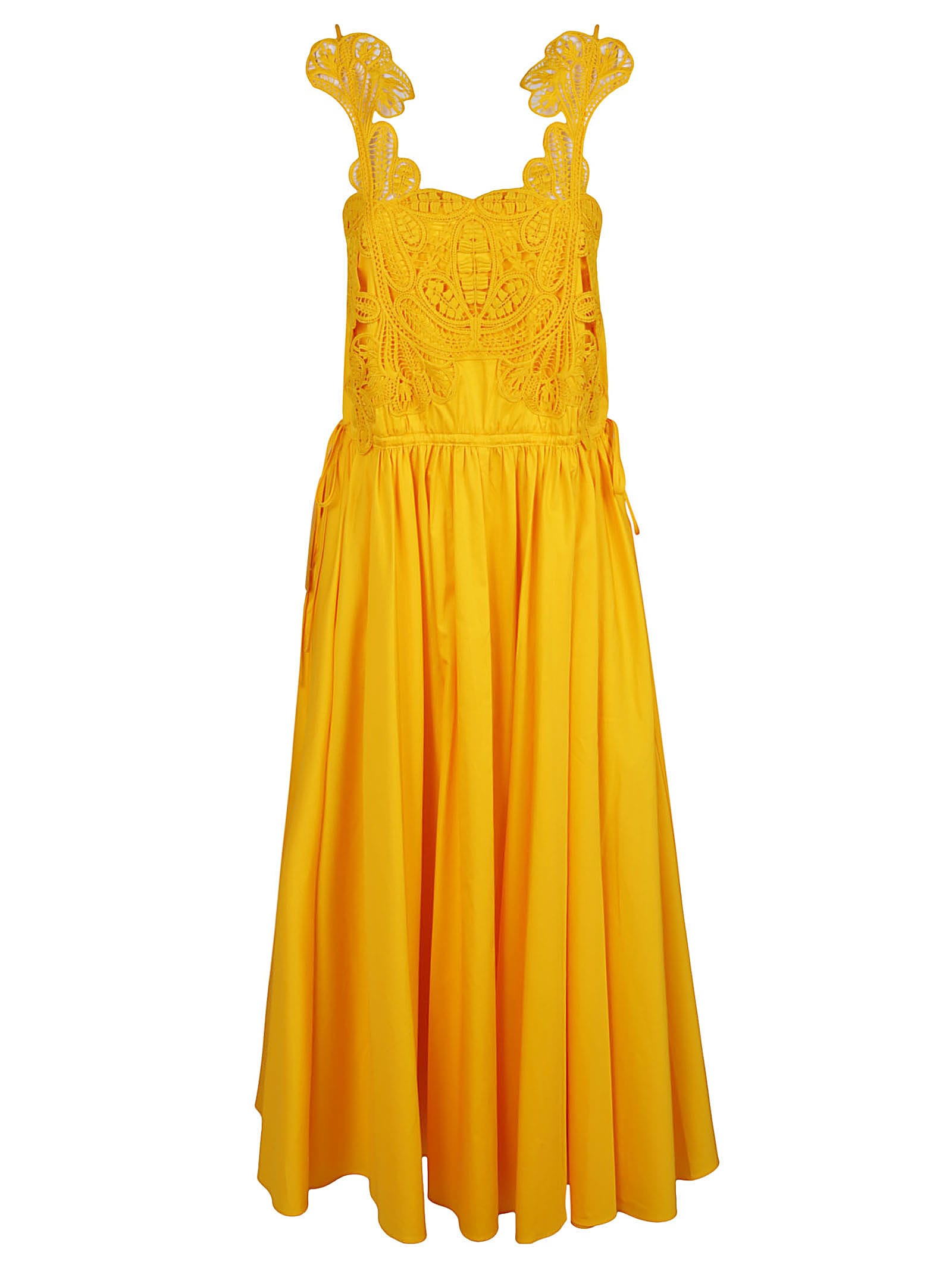 self-portrait Canary Yellow Macrame Lace Cotton Midi Dress