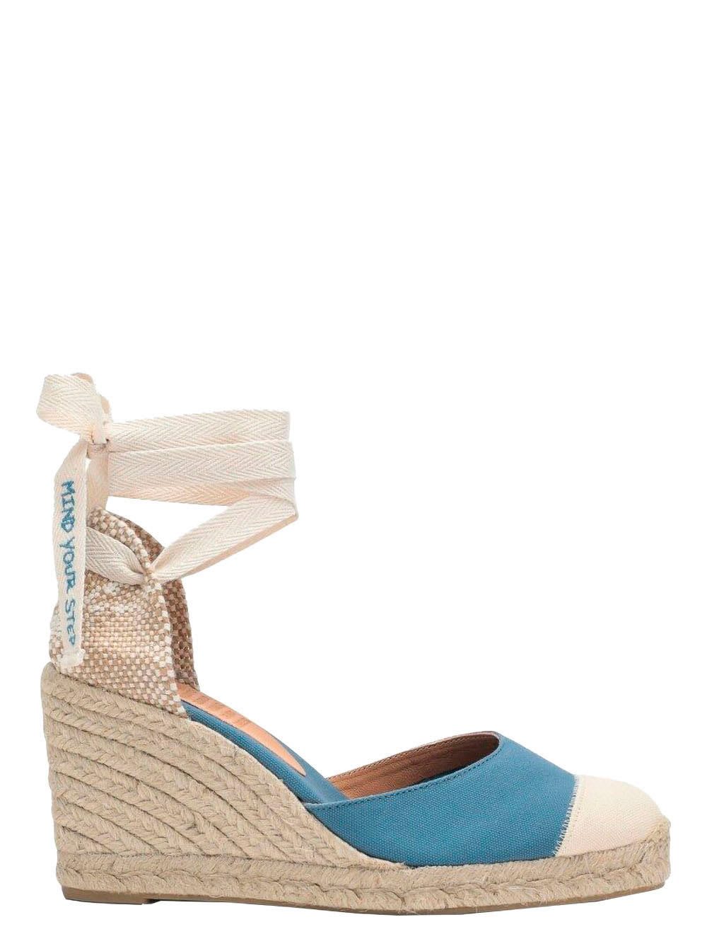 Shop Castaã±er Blue Espardille Carina Sandals With Wedge Heel In Cotton Woman In Light Blue