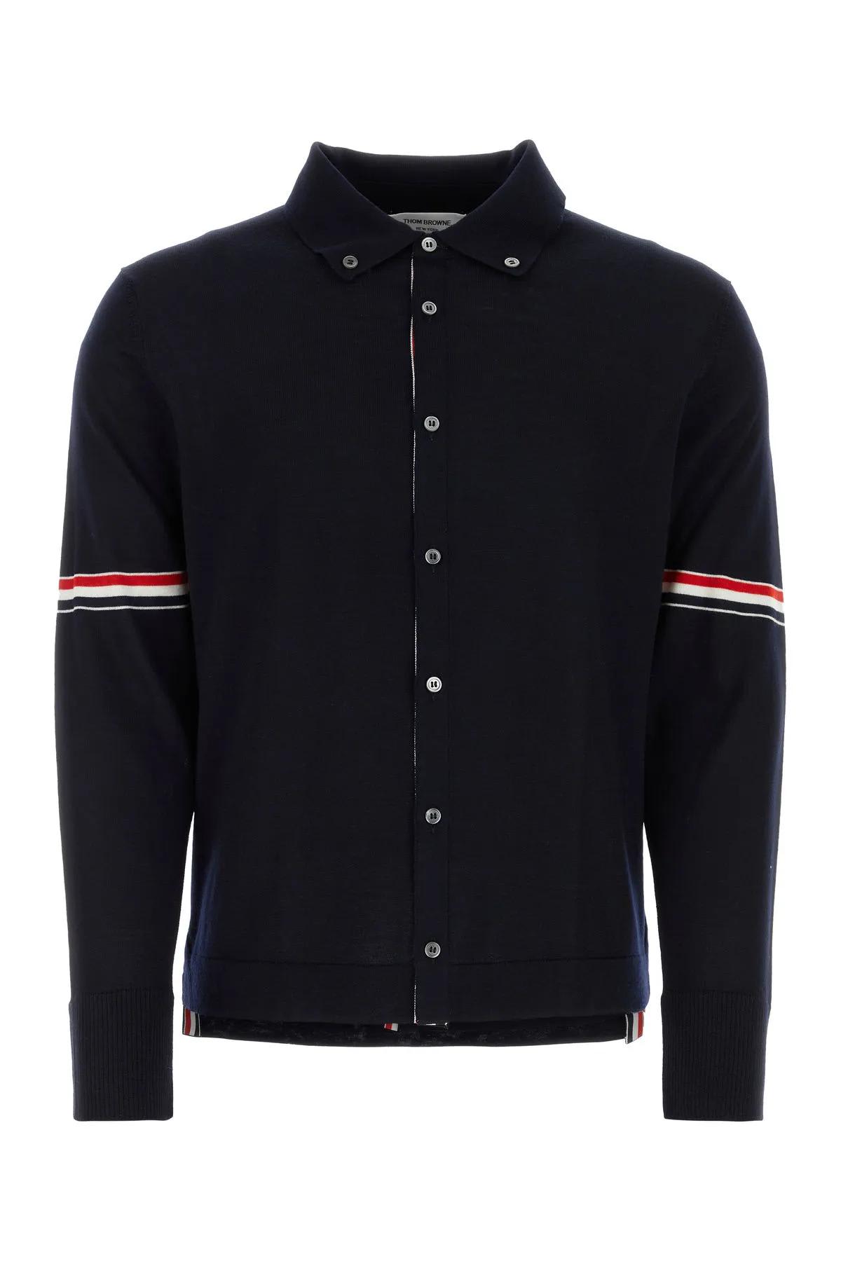 Shop Thom Browne Midnight Blue Wool Shirt