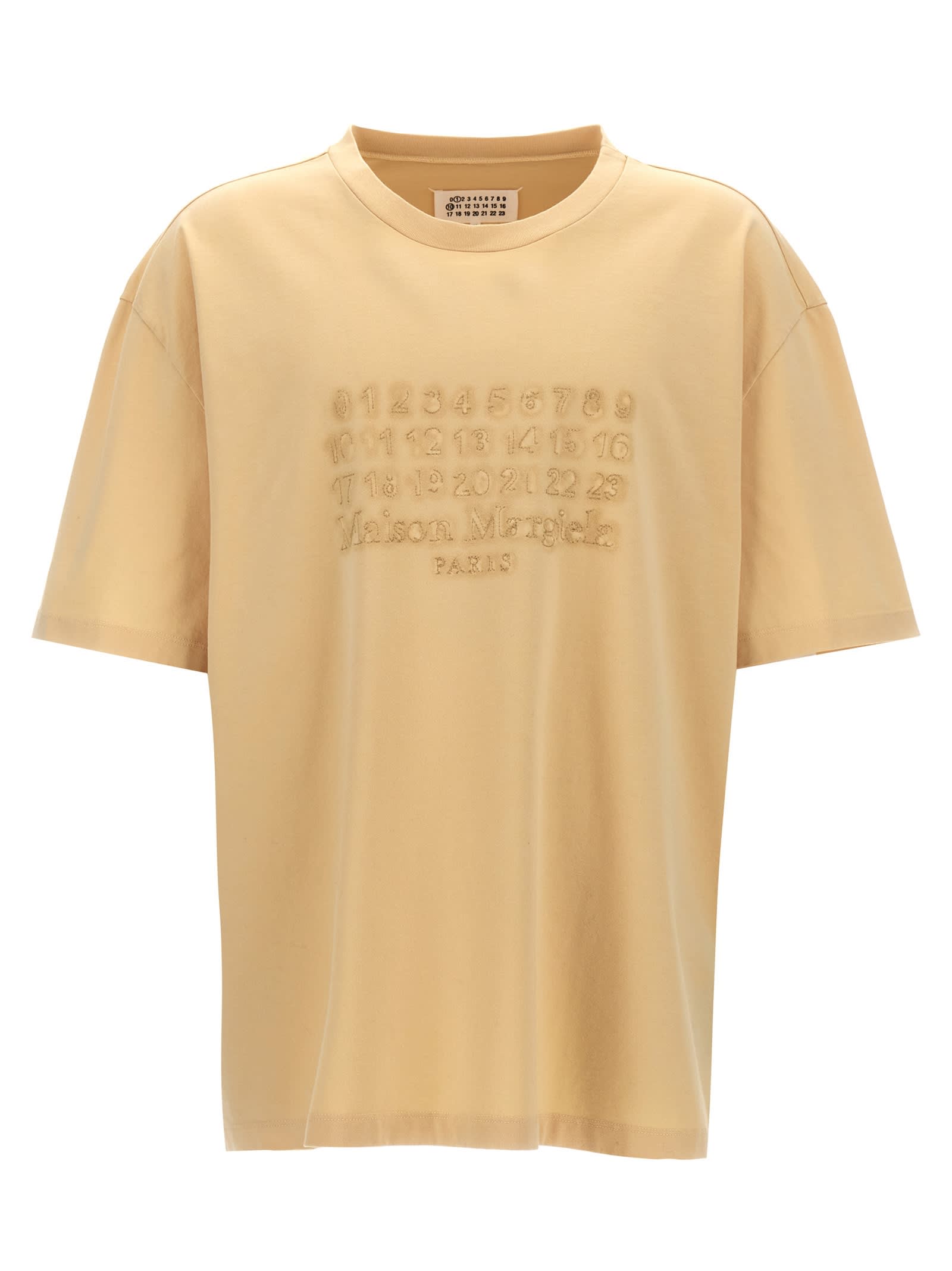 Shop Maison Margiela Logo Embroidery T-shirt In Beige