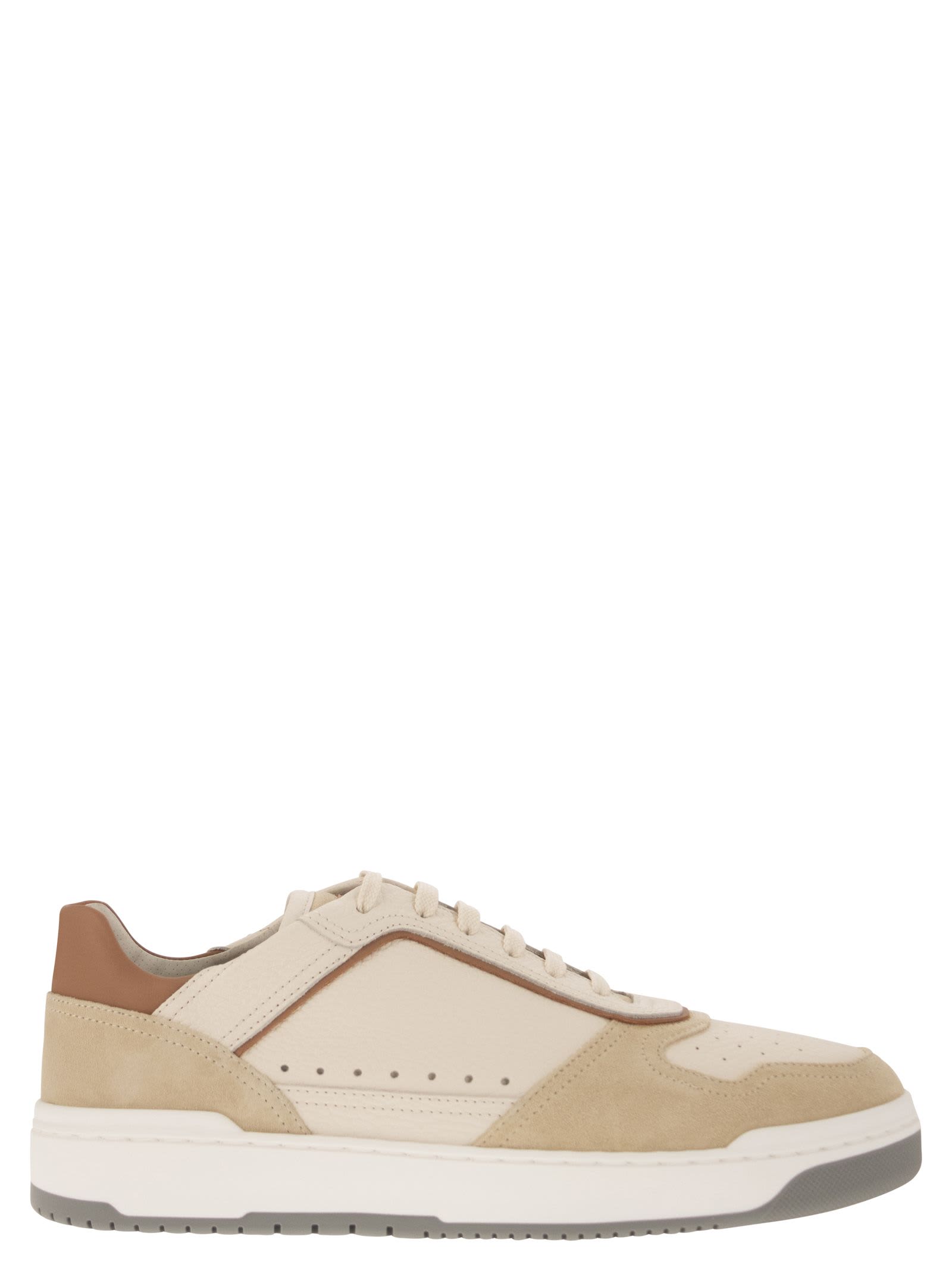 BRUNELLO CUCINELLI BASKET TRAINERS IN GRAINED CALFSKIN AND WASHED SUEDE