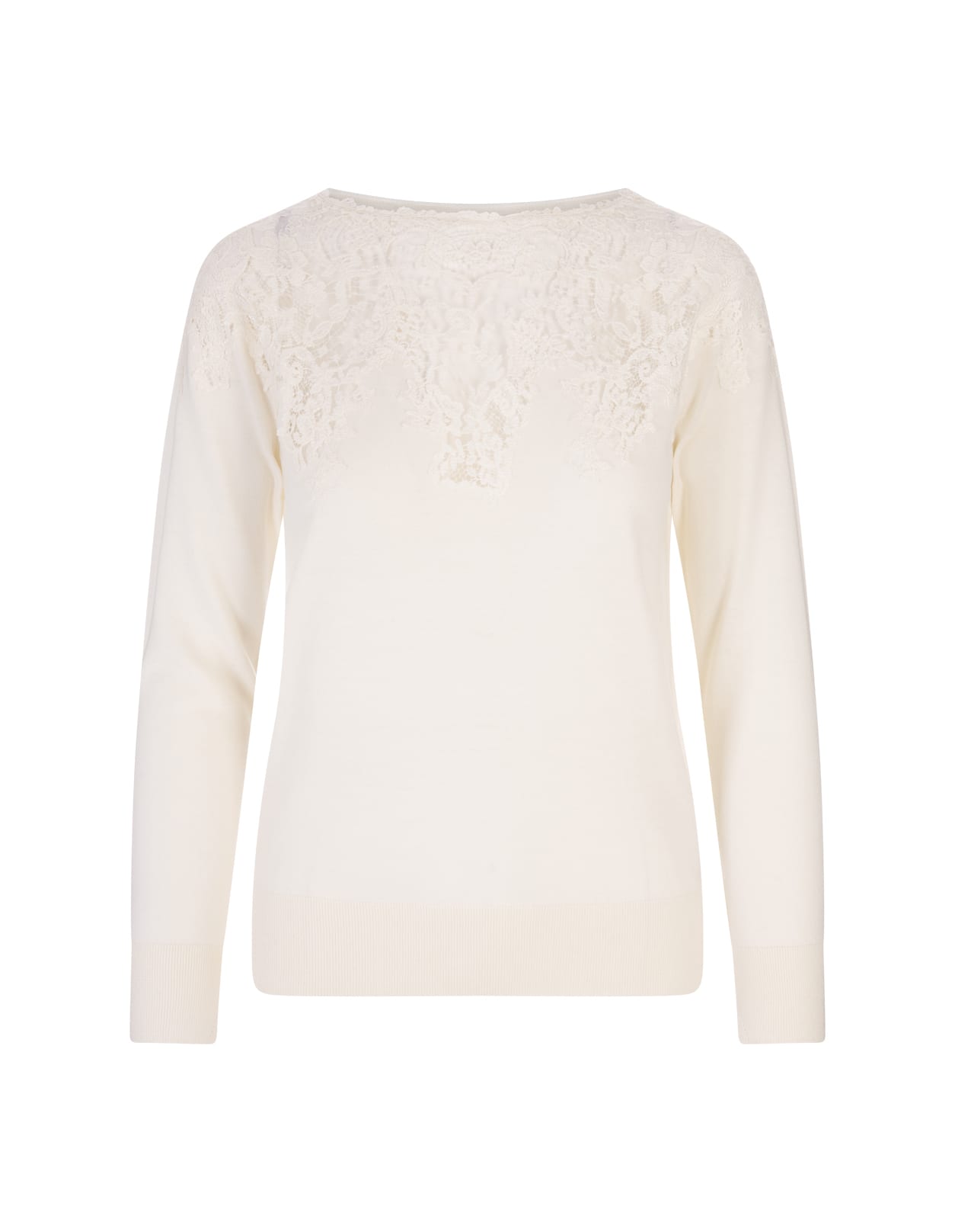 Ermanno Scervino White Wool Sweater With Lace Applications