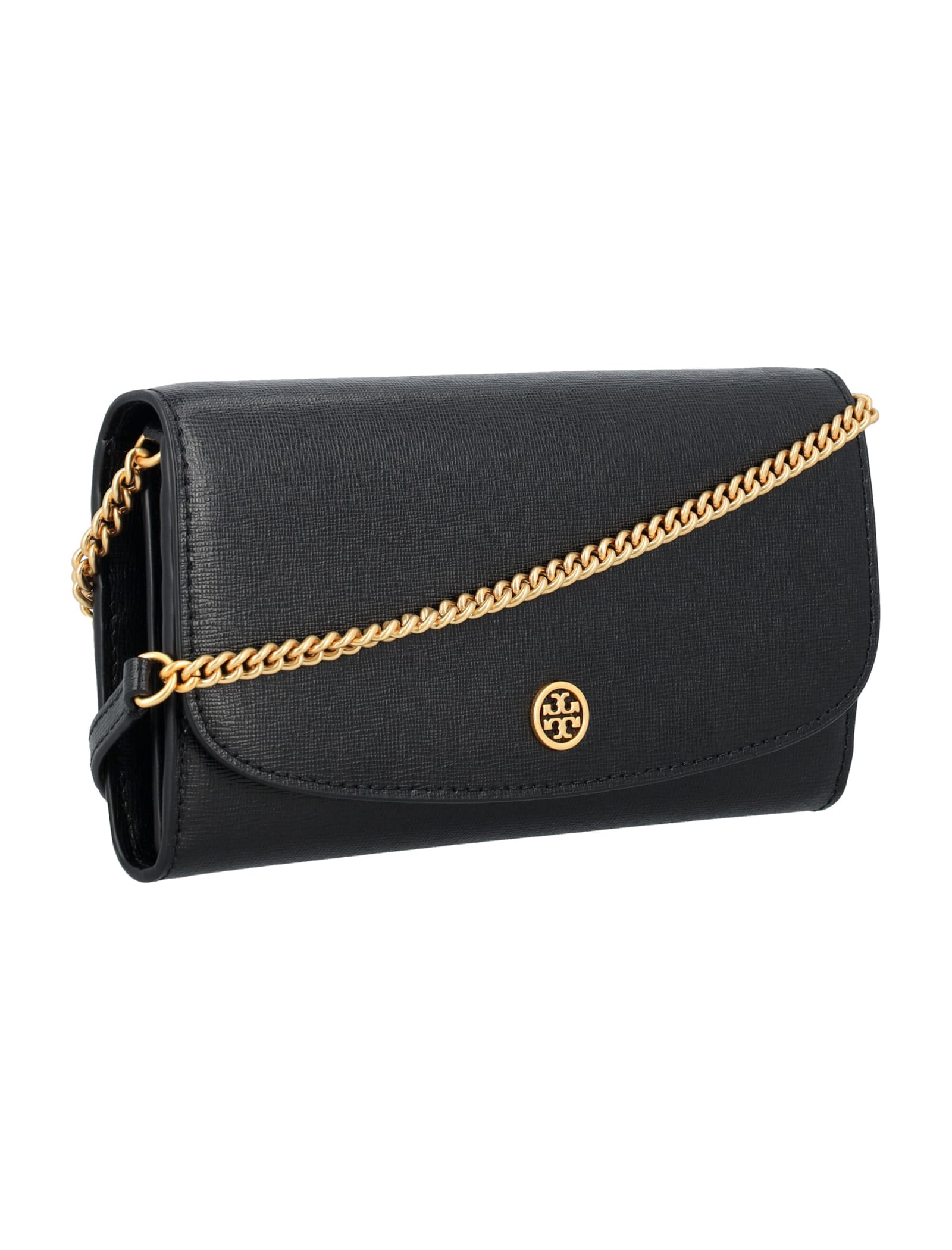 Shop Tory Burch Robinson Chain Wallet In Black