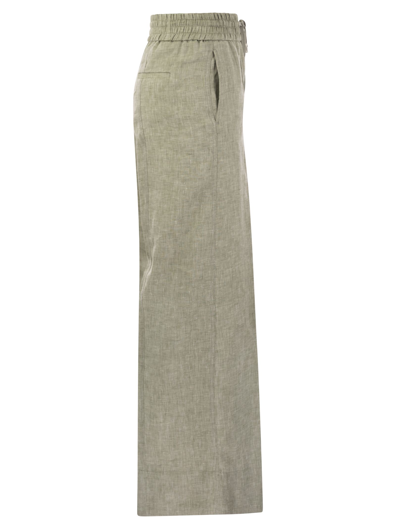 Shop Peserico Loose-fitting Trousers In Lightweight Pure Linen Canvas In Green
