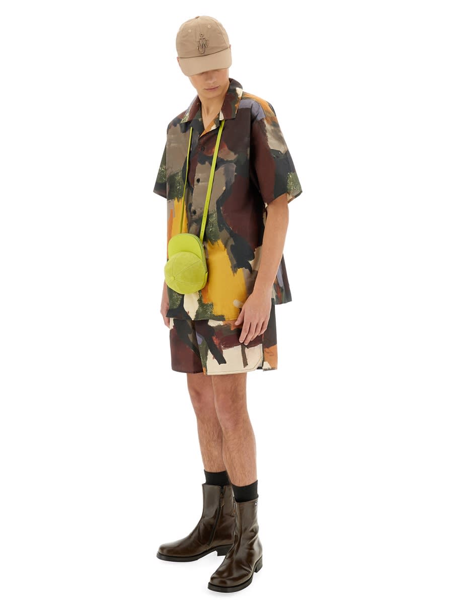 Jw Anderson J. W. Anderson Wide V-neck Short Sleeve Shirt With Abstract Print In Multicolour