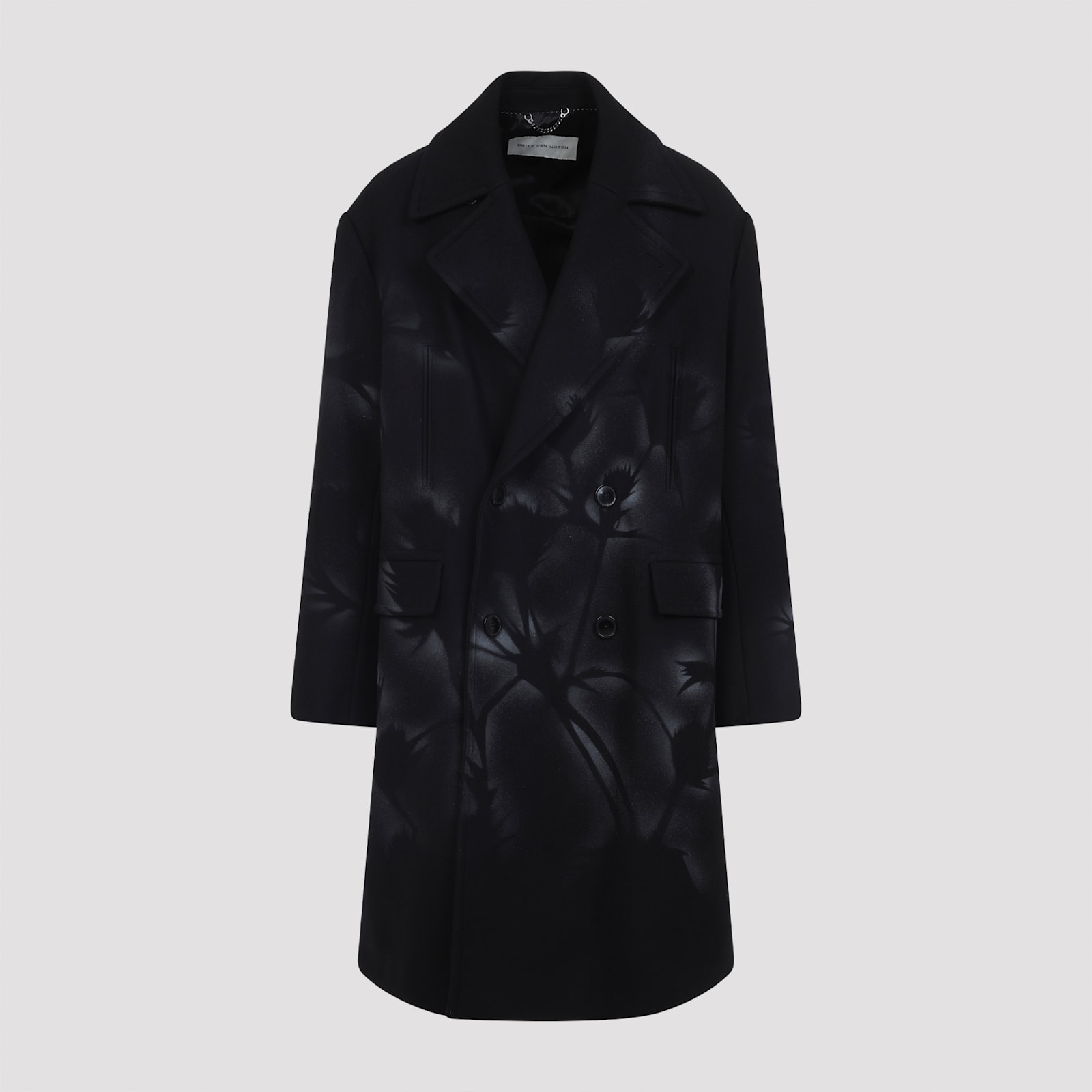 Dries Van Noten Oversized Double-breasted Coat With Peonia Print In Black