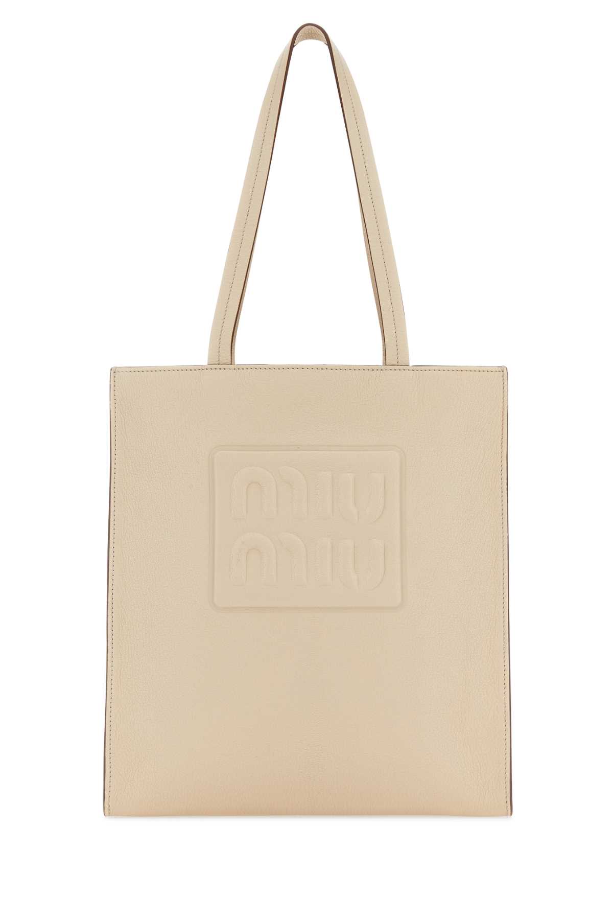 Shop Miu Miu Sand Leather Shopping Bag In Lino