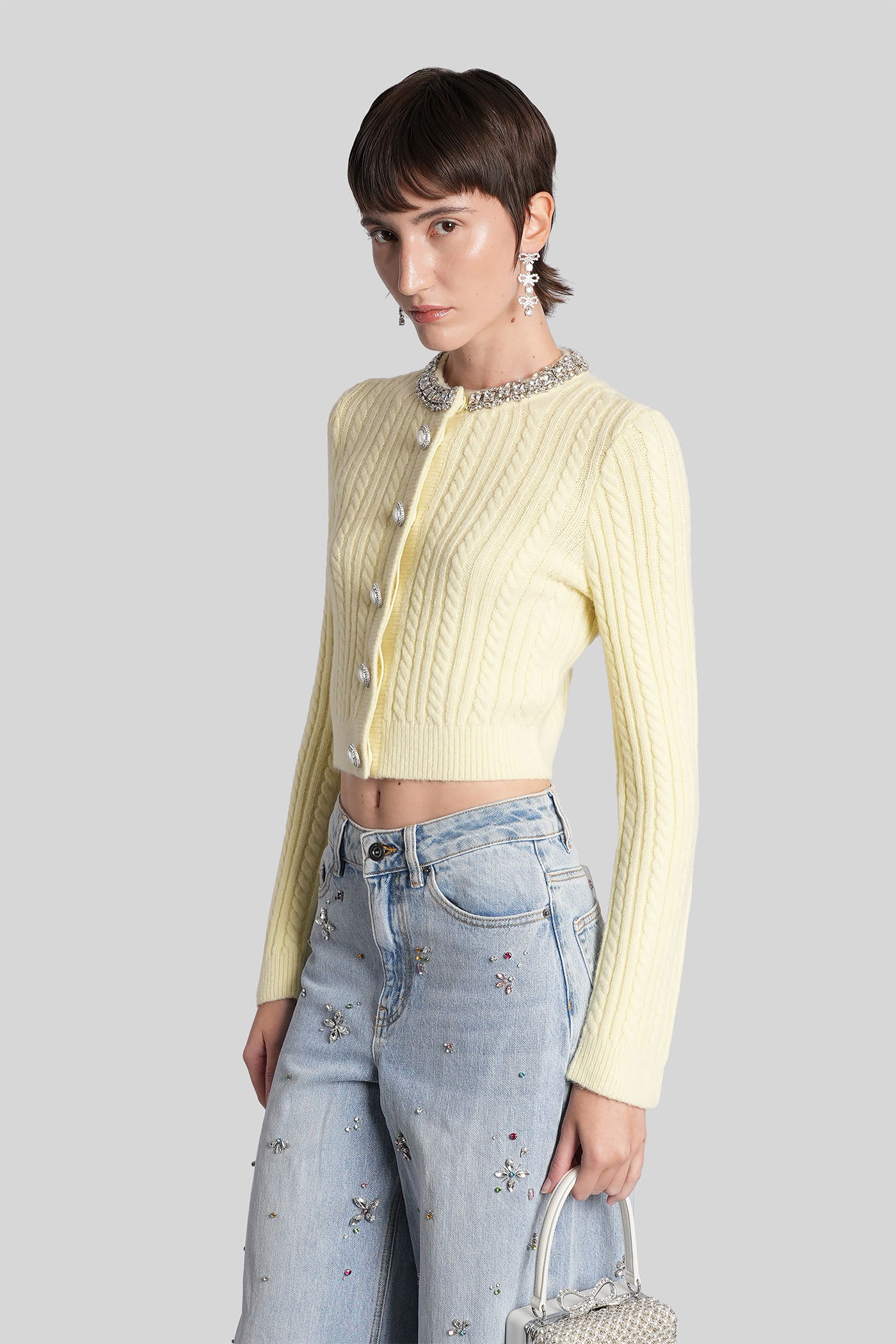 Self-portrait Cardigan In Yellow Polyamide In Multi