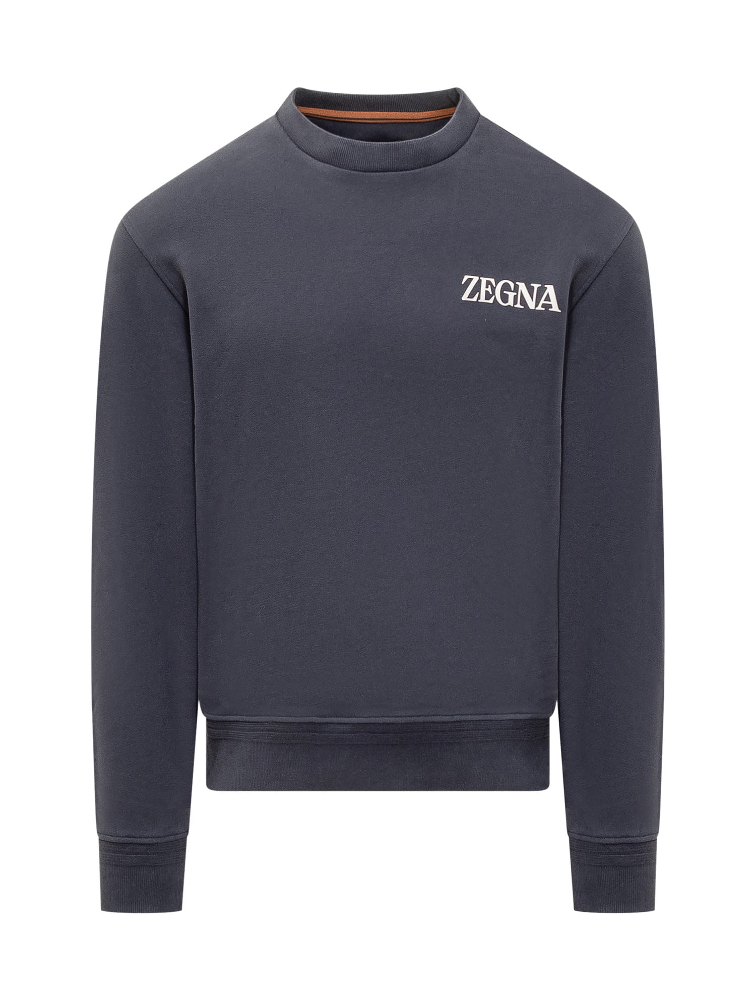 Shop Zegna Sweatshirt With Logo In Navy Blu