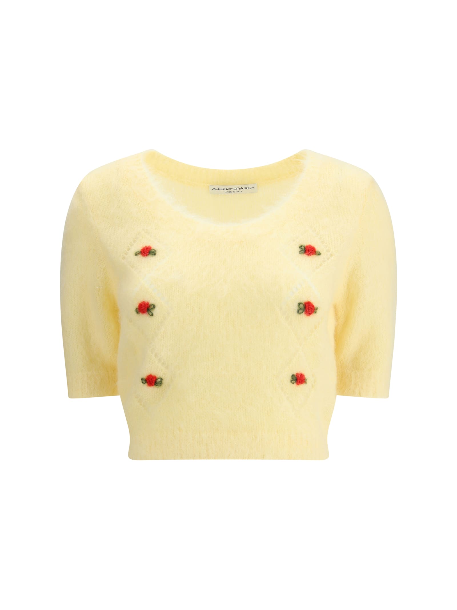 Alessandra Rich Women Short Sleeve Mohair Sweater In Yellow