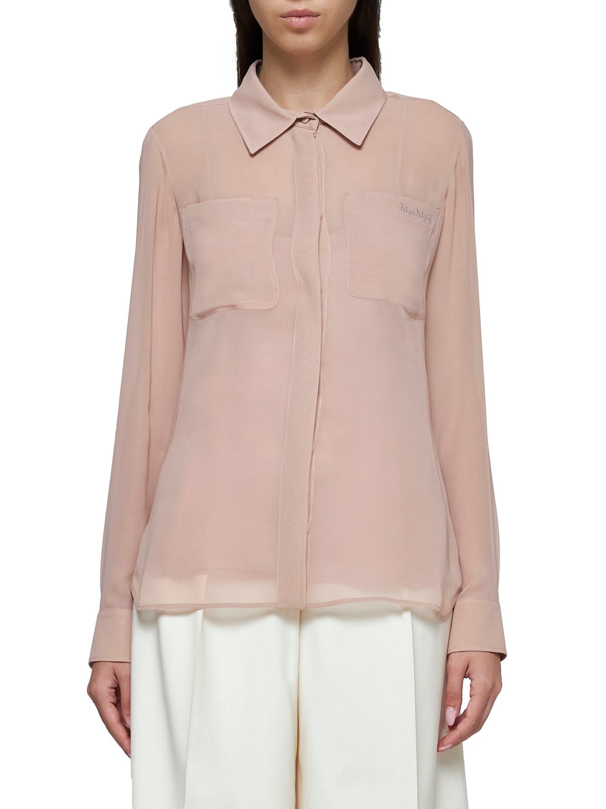 Max Mara Curved Hem Long-sleeved Shirt In Powder