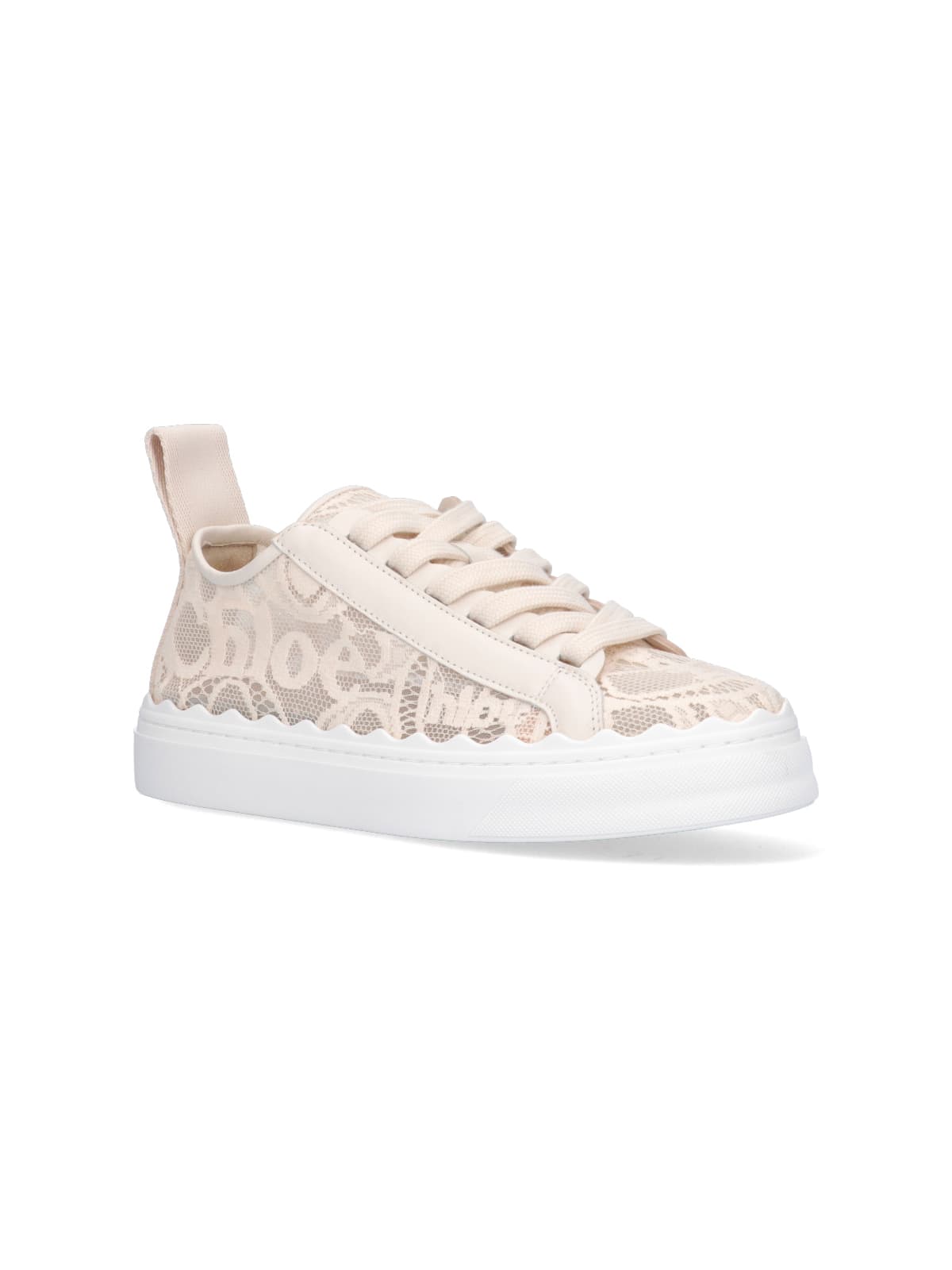 Chloé Lauren Scalloped Leather-trimmed Lace High-top Sneakers In Cream
