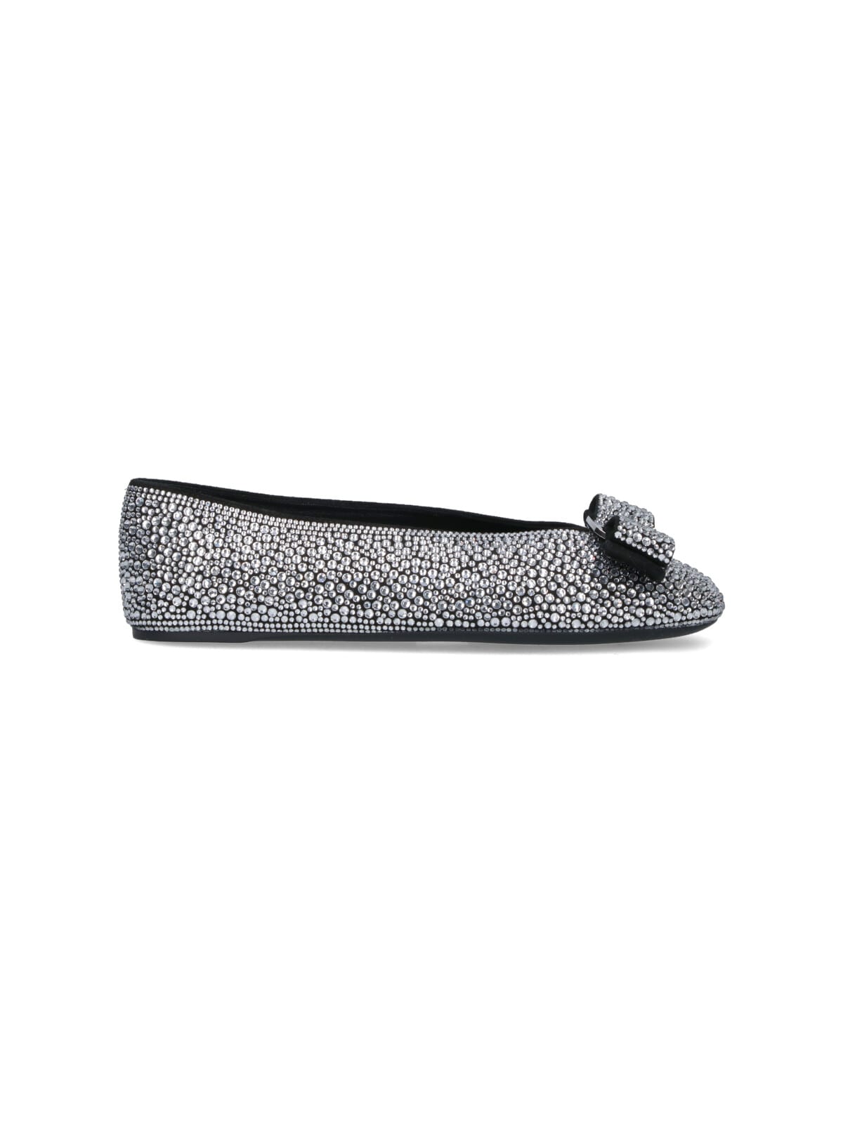 Ferragamo Ballerina Shoes With Bow And Embellishments In Silver