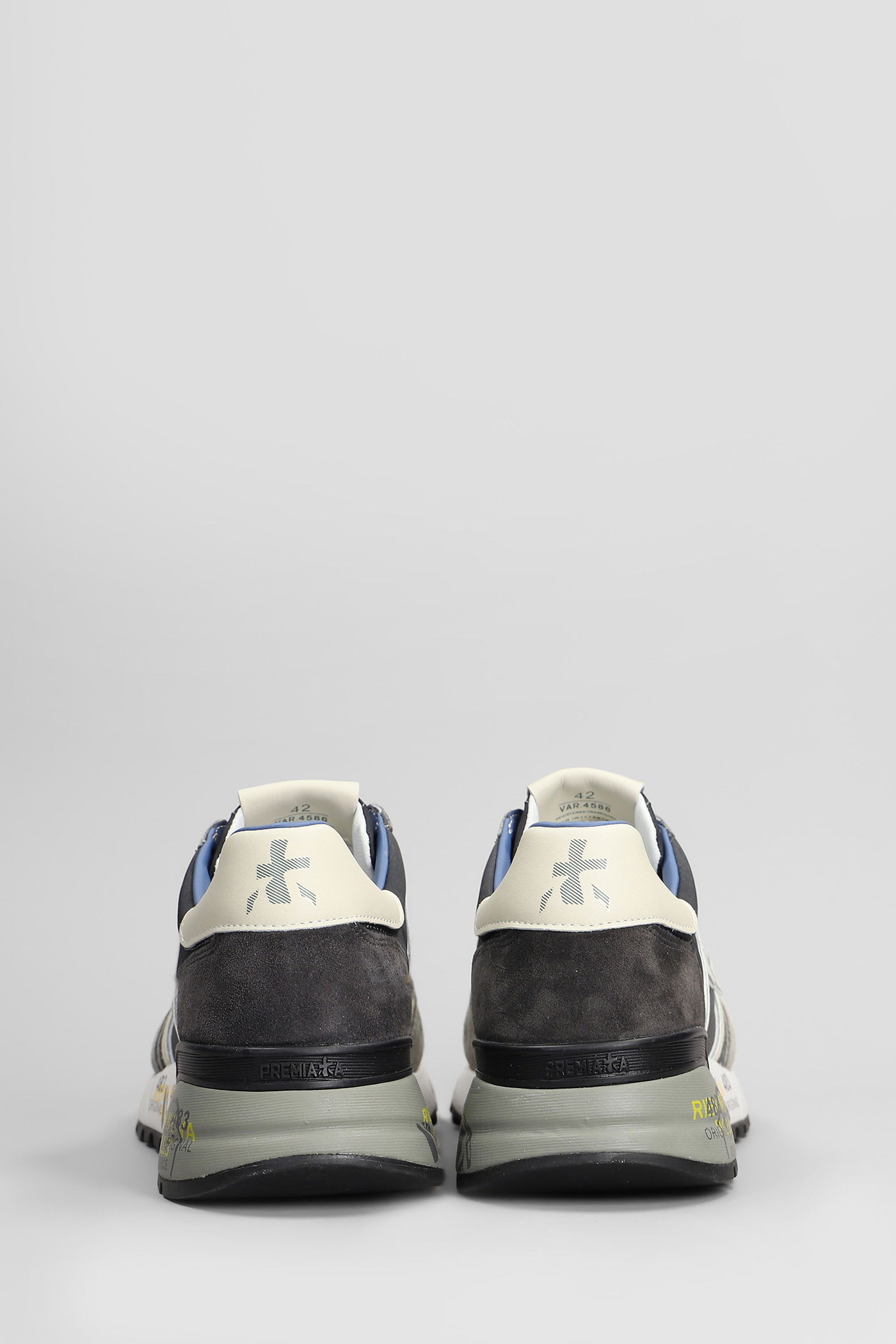 Premiata Lander Sneakers In Grey Suede And Fabric In Gray