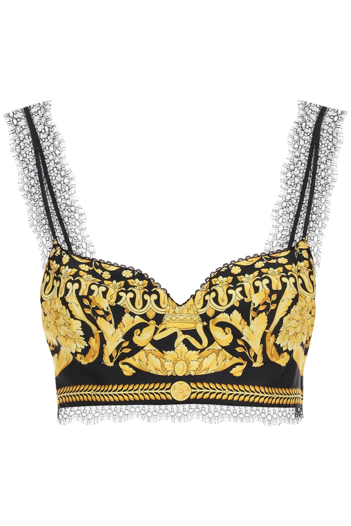 Shop Versace Barocco Silk Bralette Top In Black Gold (black)