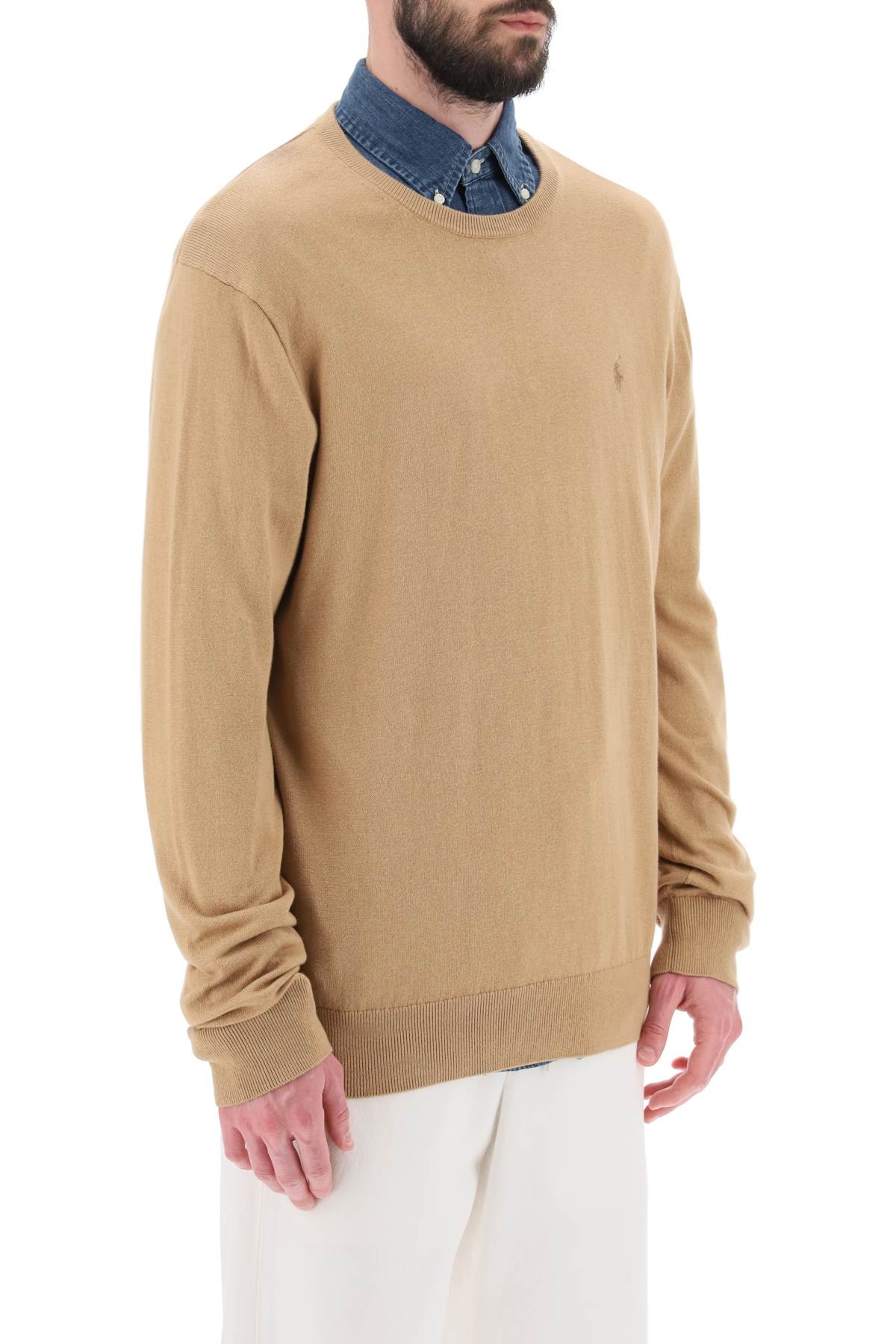Shop Polo Ralph Lauren Sweater In Cotton And Cashmere In Burlap Tan (beige)