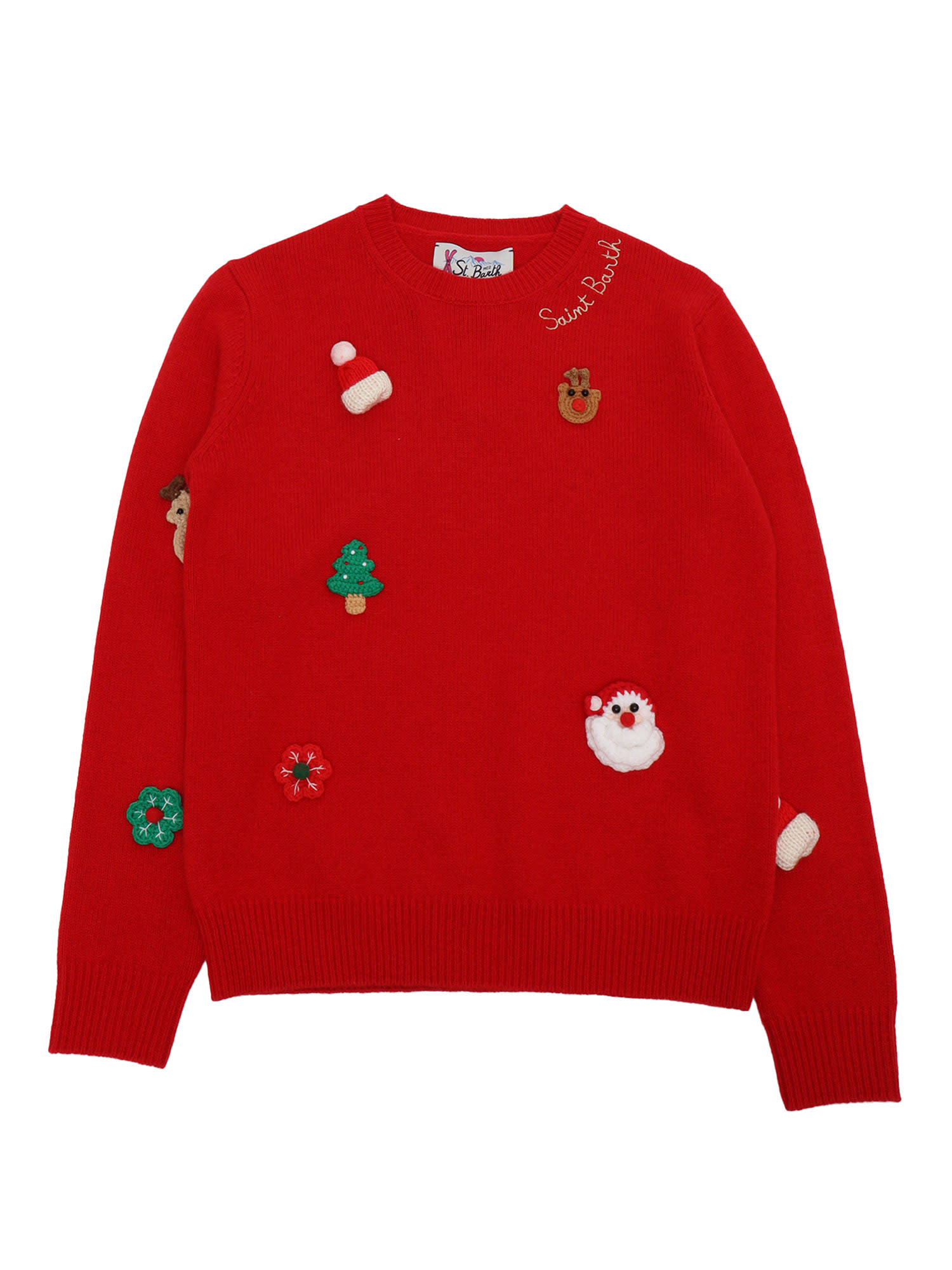 Mc2 Saint Barth Kids' Merry Patch Sweater In Red