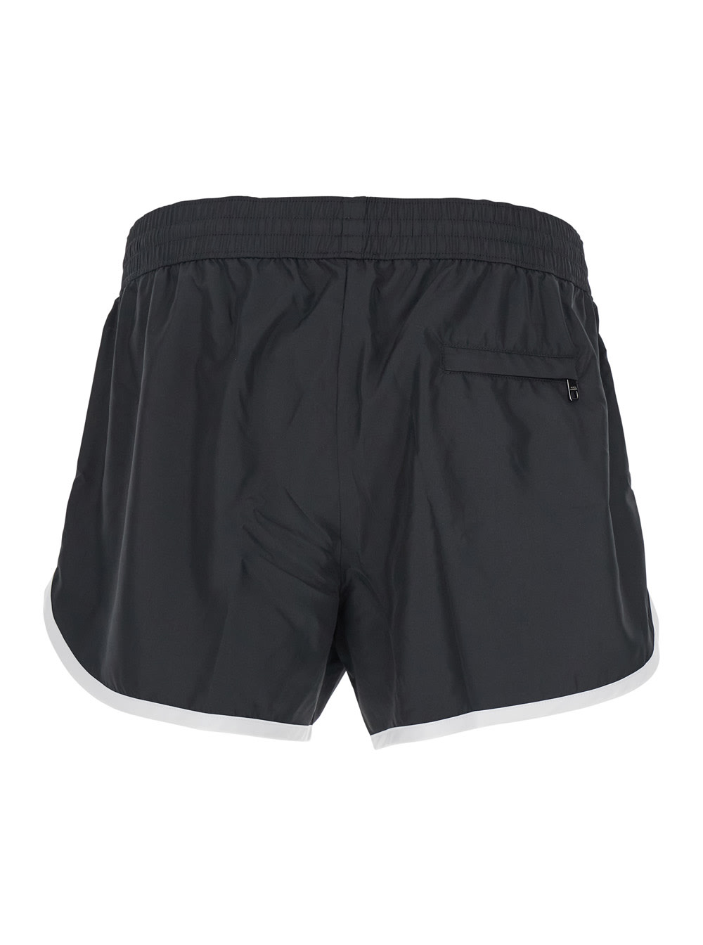 Dolce & Gabbana Black Swimsuit With Logo Plate On The Front In Tech Fabric Man In Black