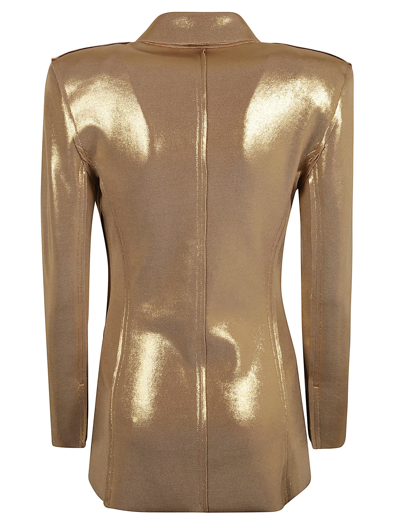 Shop Norma Kamali Classic Metallic Double-breasted Jacket In Gold