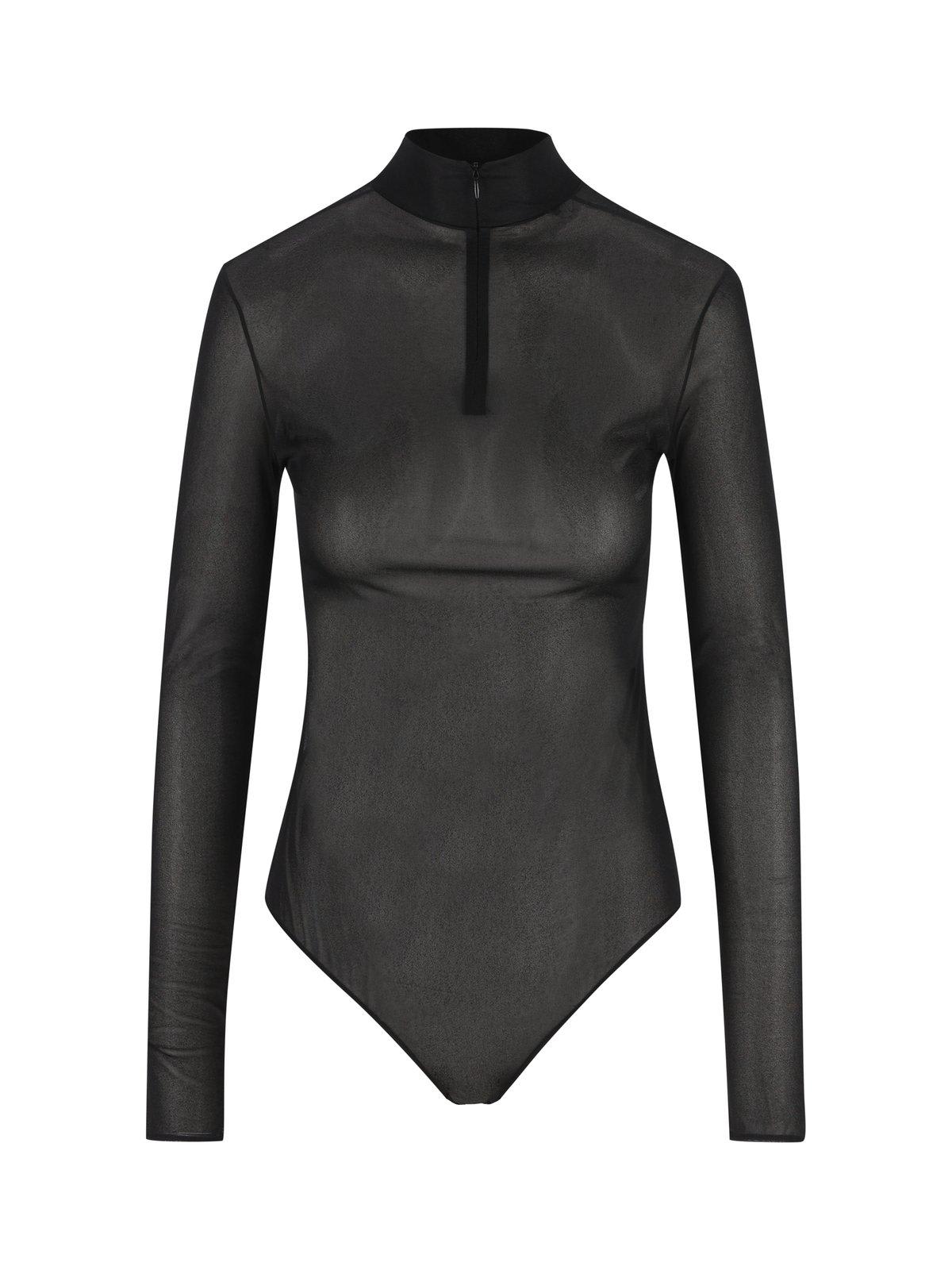 Shop Prada Half-zipped Long-sleeved Bodysuit In Black