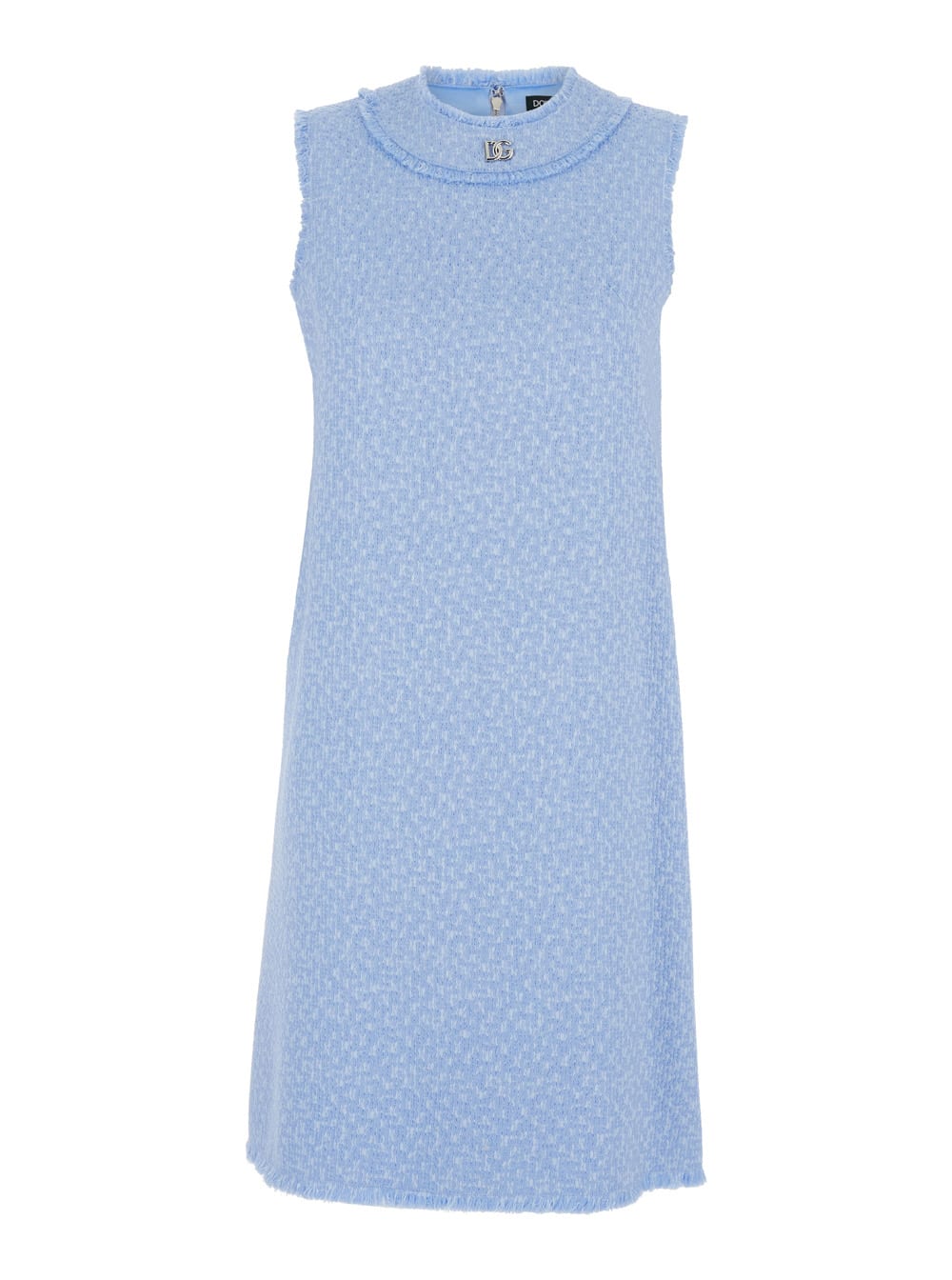 Shop Dolce & Gabbana Tweed Sleeveless Dress In Clear Blue